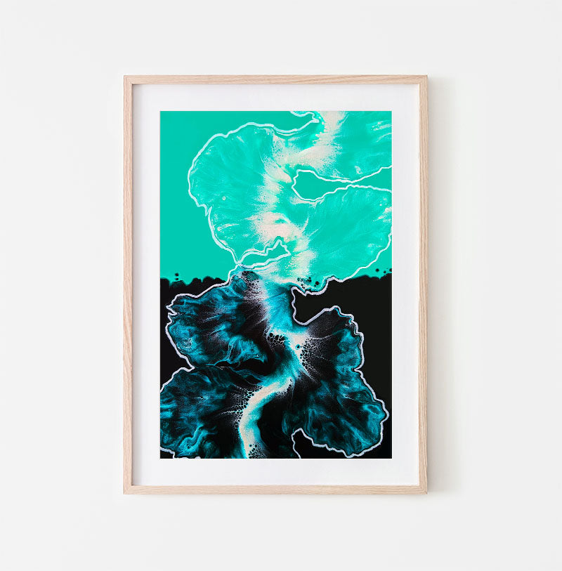print of original acrylic fluid art piece Between The Lines