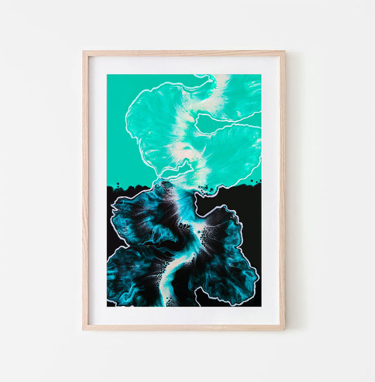 print of original acrylic fluid art piece Between The Lines