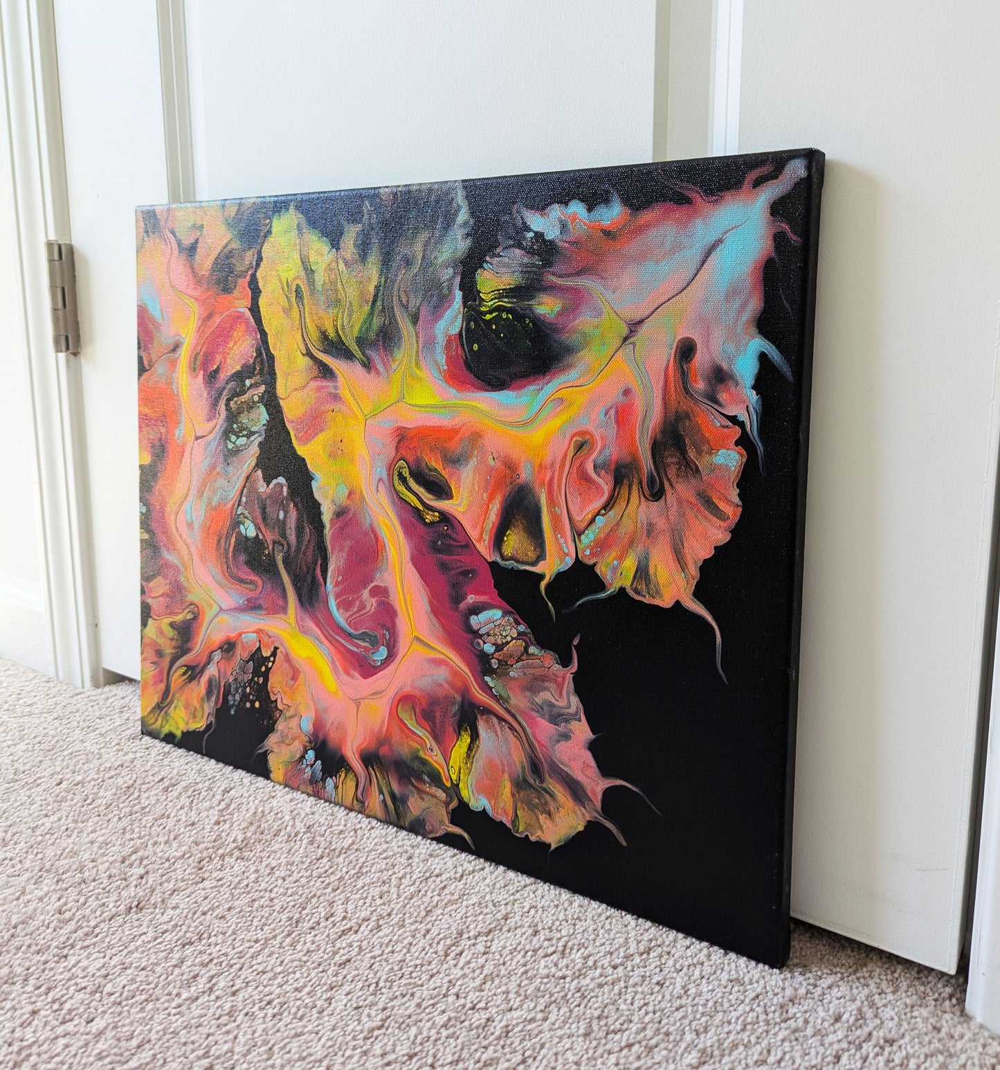 original acrylic fluid artwork named Festive Dragon 16x20in