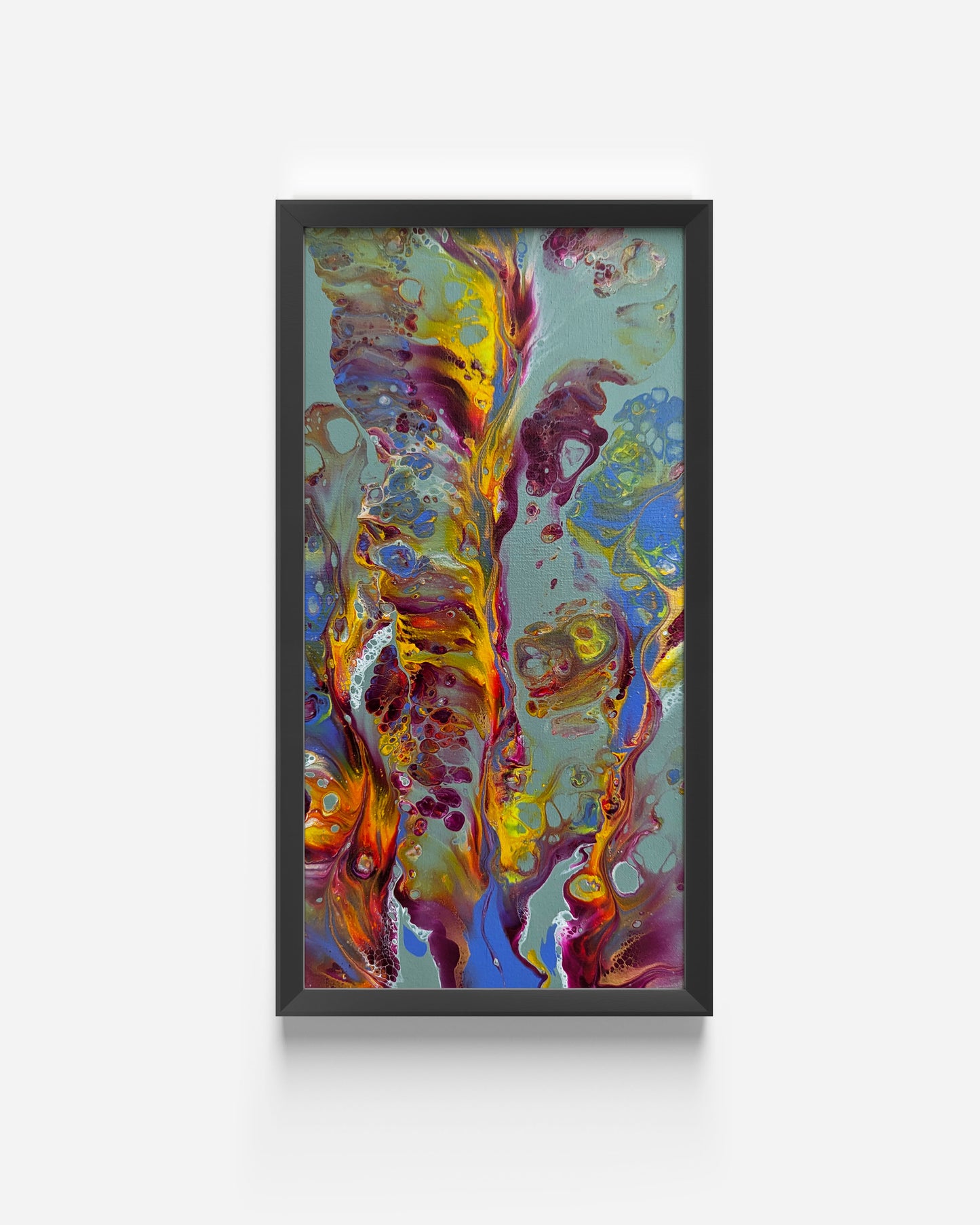 original acrylic fluid artwork named Floral Hideaway 10x20in