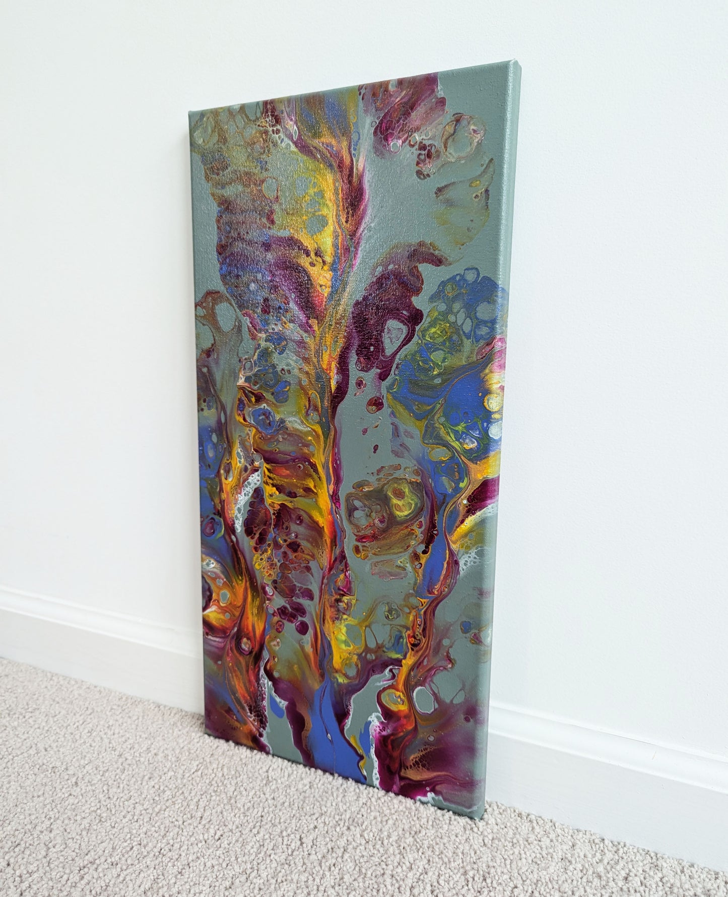 original acrylic fluid artwork named Floral Hideaway 10x20in
