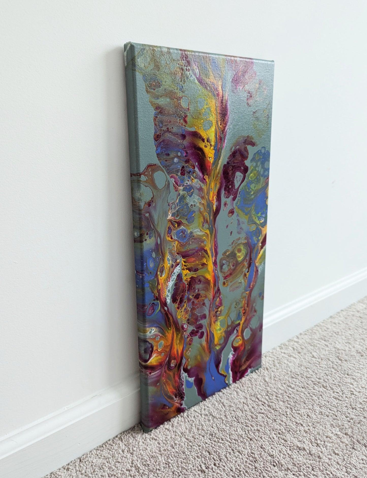 original acrylic fluid artwork named Floral Hideaway 10x20in