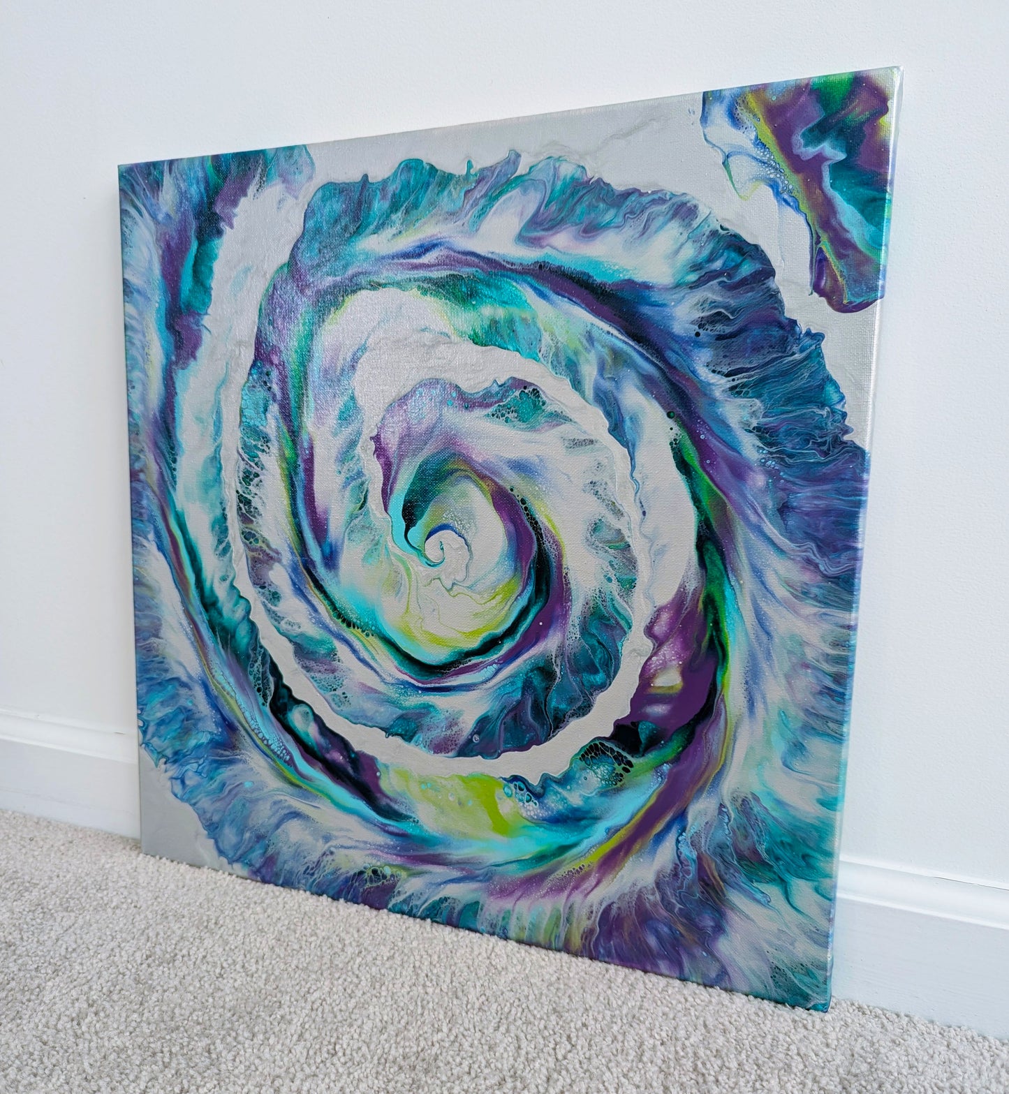 original acrylic fluid artwork named King Peacock 18x18in