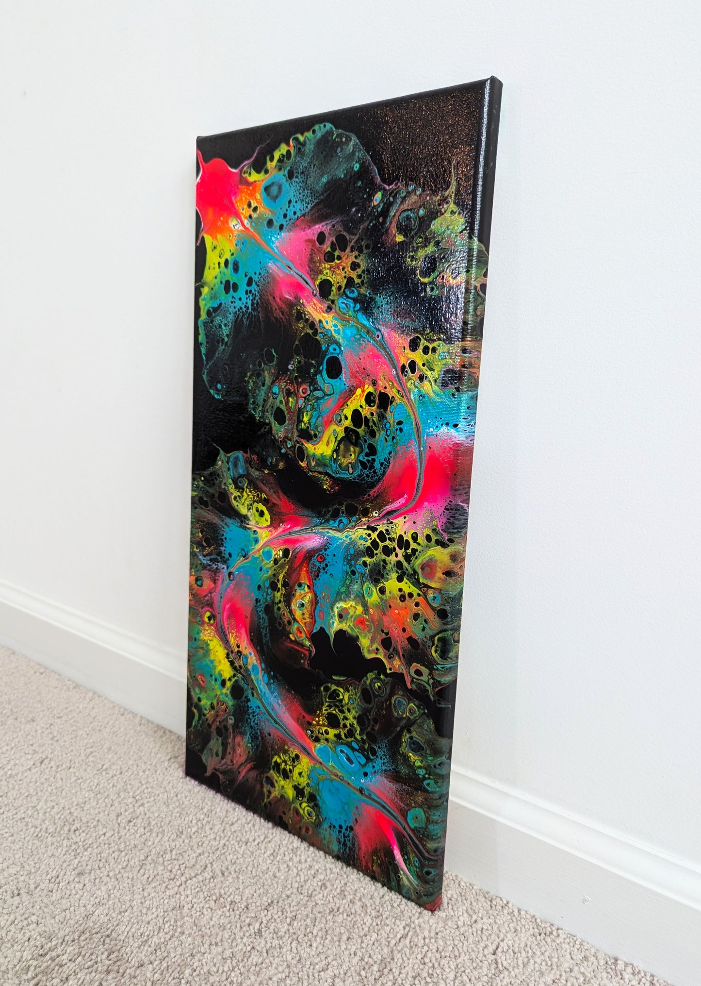 original acrylic fluid artwork named Koi (Yin) 12x24in