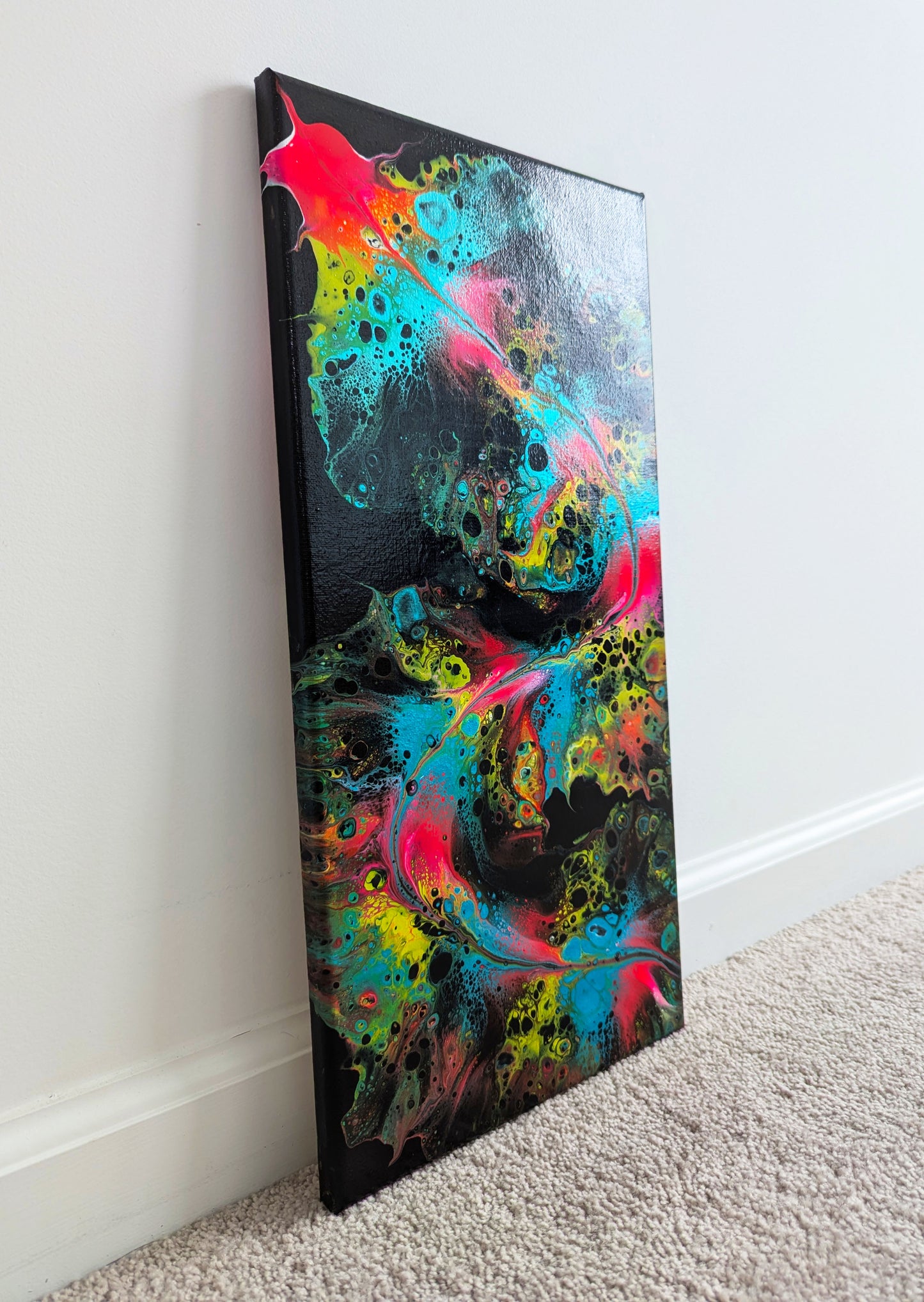 original acrylic fluid artwork named Koi (Yin) 12x24in