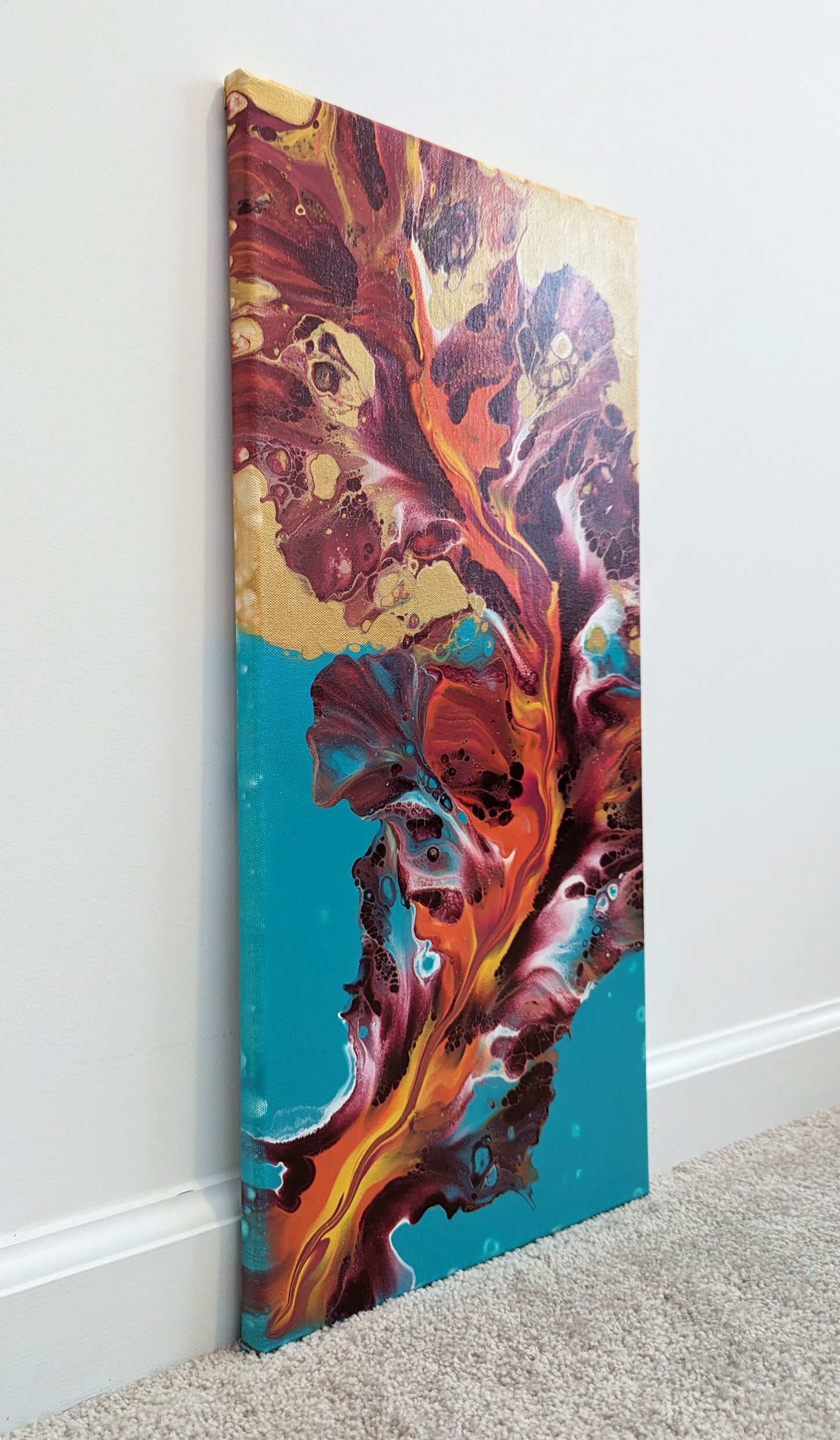 original acrylic fluid artwork named Let It Burn 12x24in