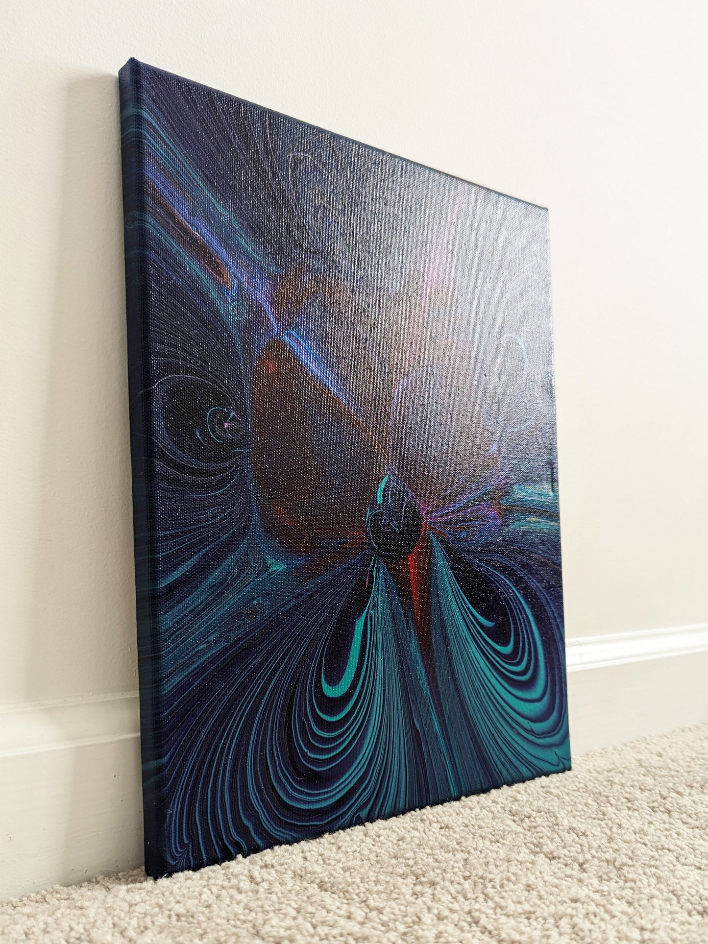 original acrylic fluid artwork named Night Orchid 11x14in