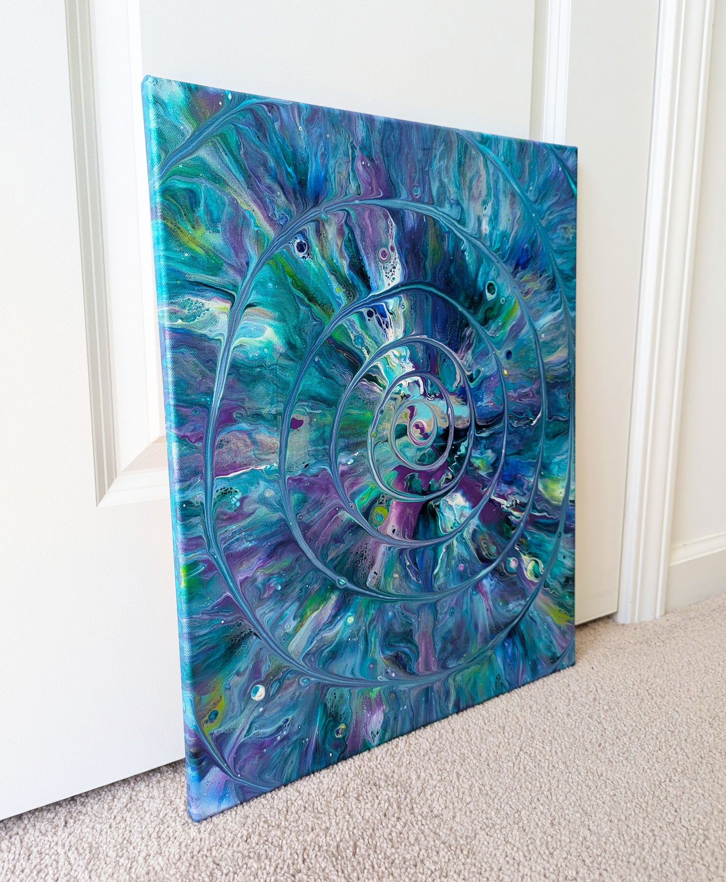 original acrylic fluid artwork named Peacock Swirl 16x20in