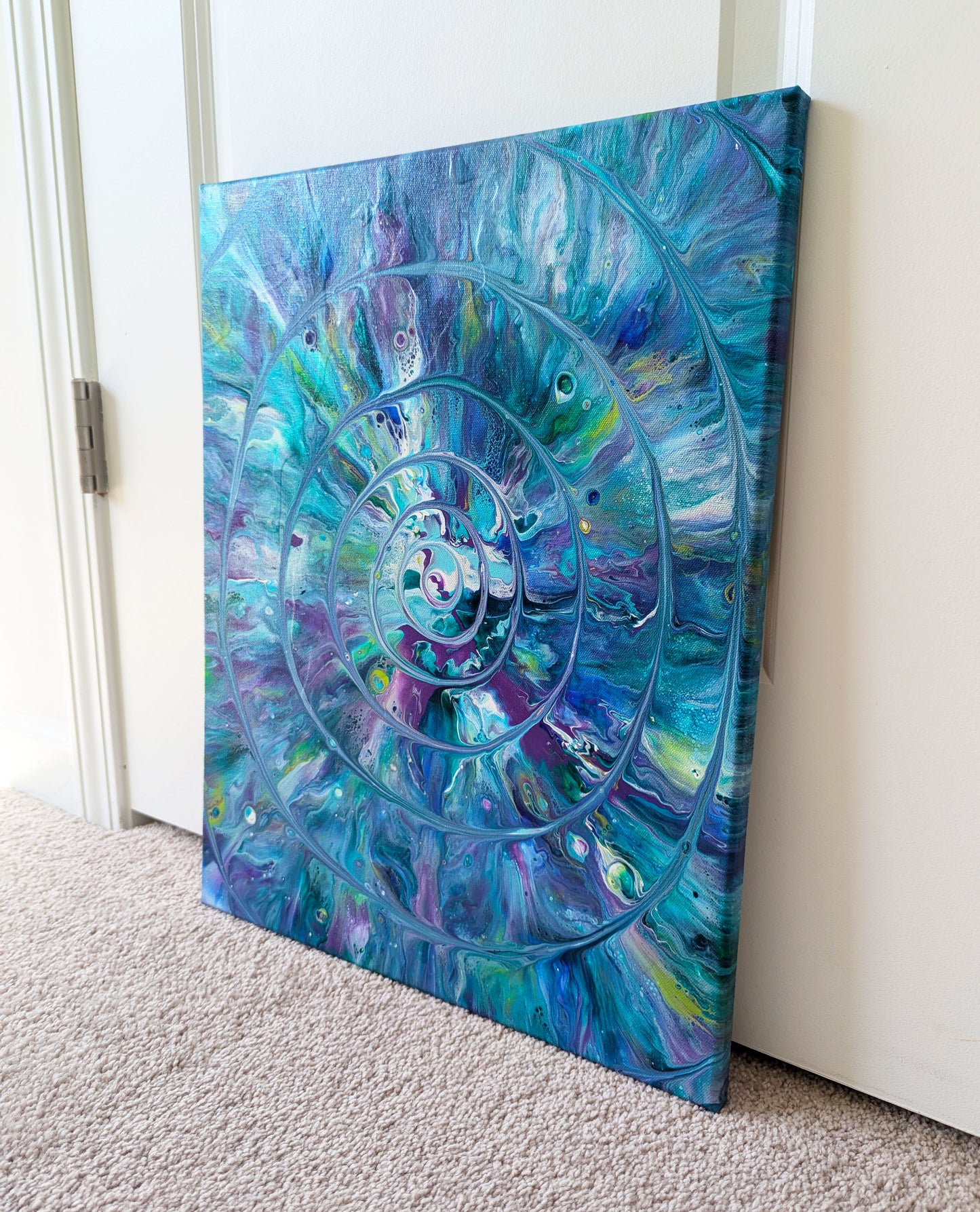 original acrylic fluid artwork named Peacock Swirl 16x20in