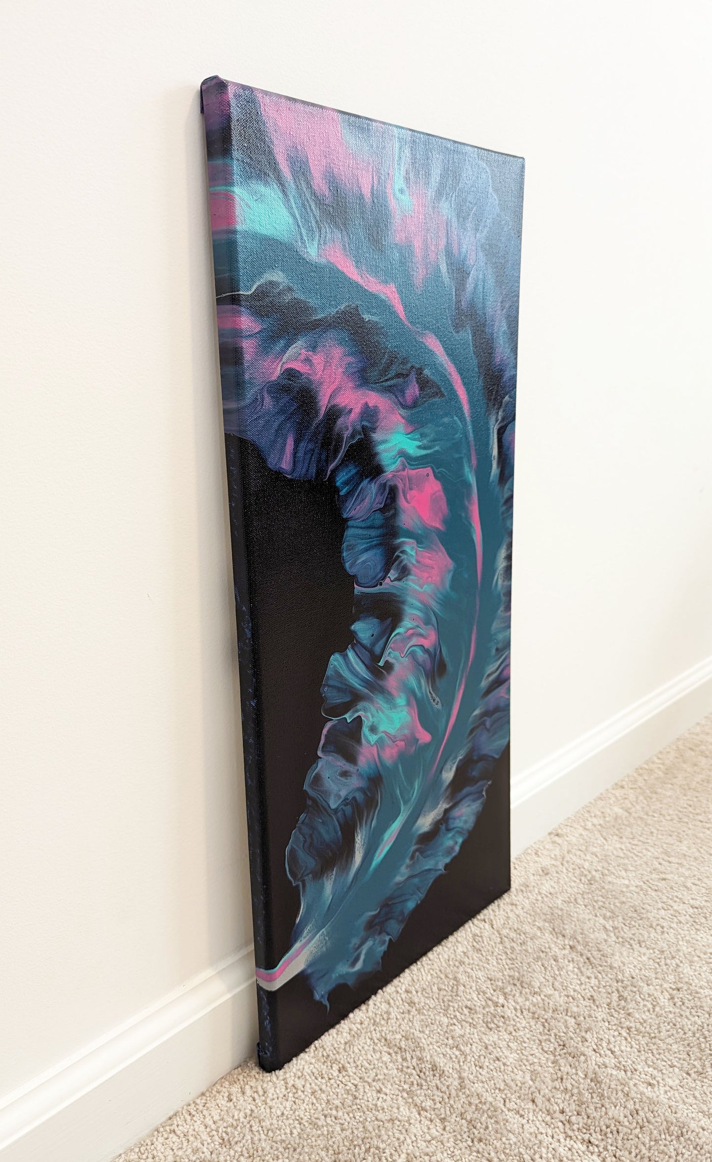original acrylic fluid artwork named Plume 1 12x24in