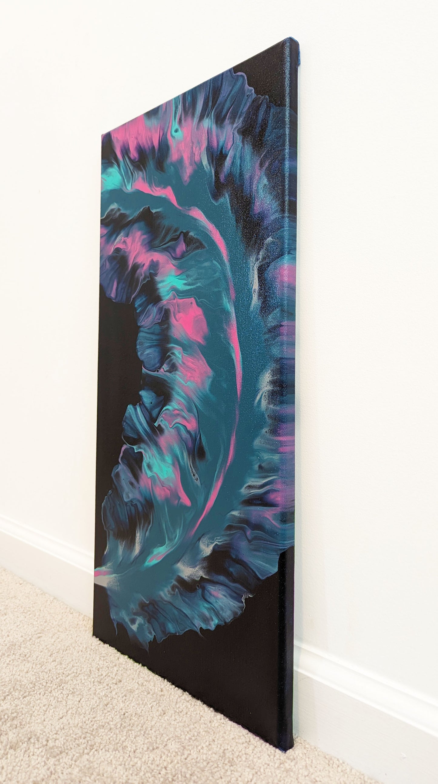 original acrylic fluid artwork named Plume 1 12x24in