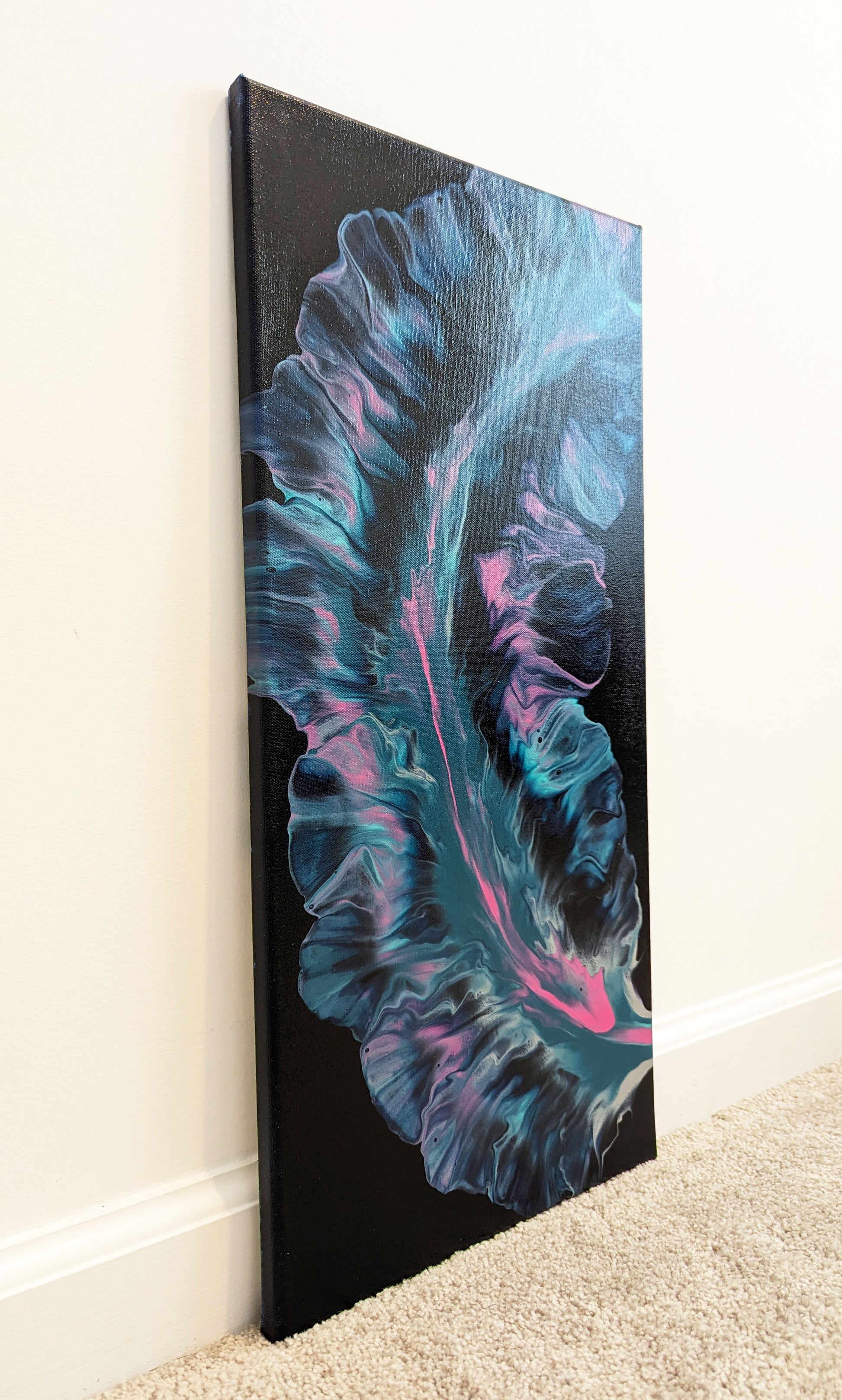 original acrylic fluid artwork named Plume 2 12x24in