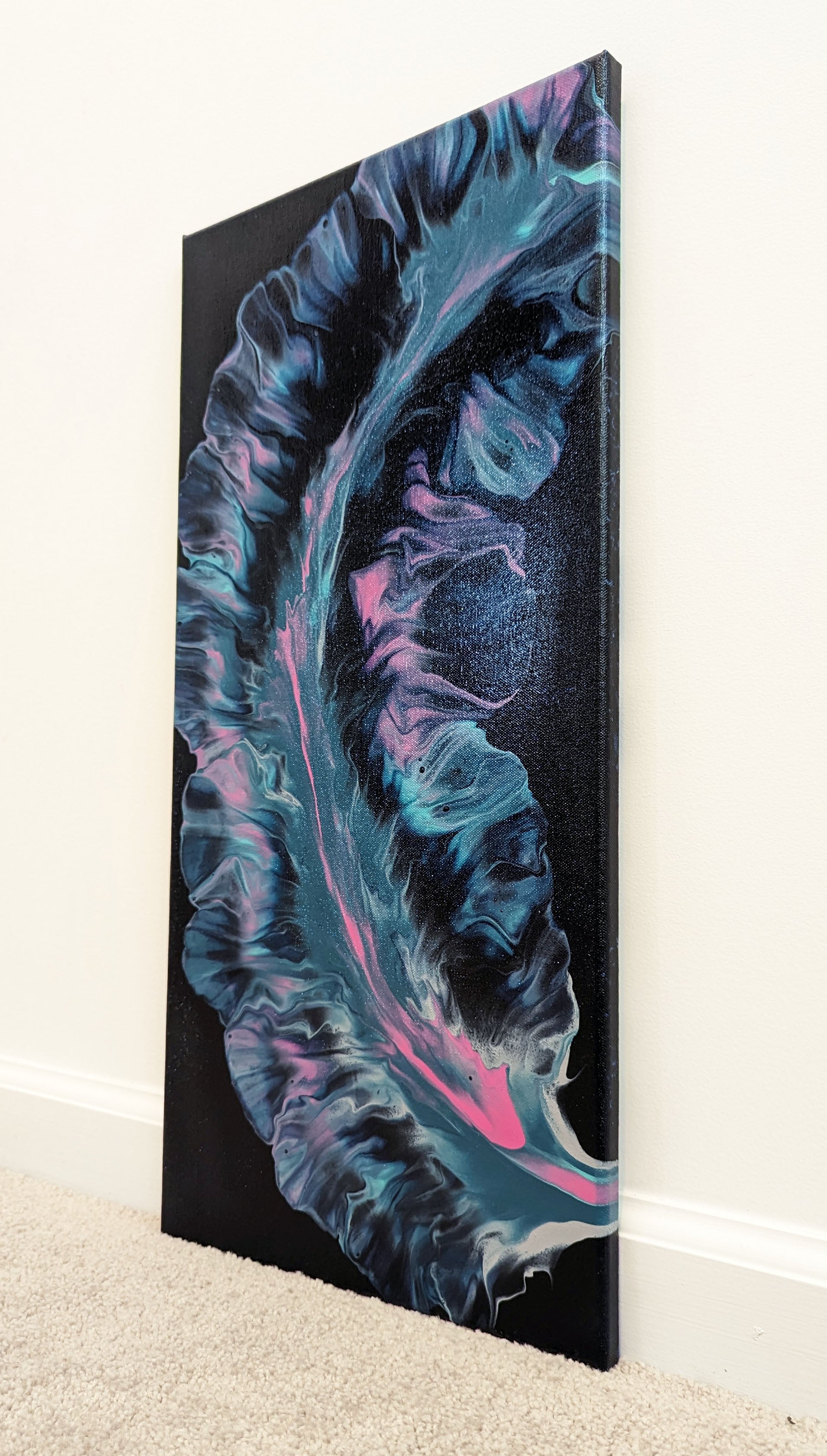 original acrylic fluid artwork named Plume 2 12x24in