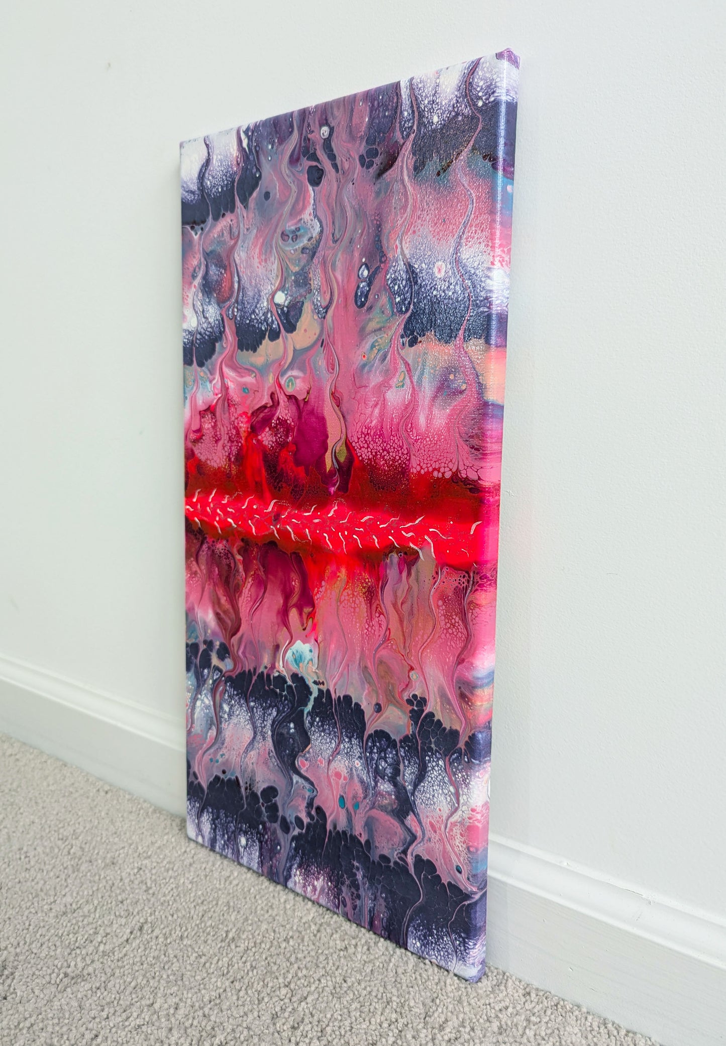 original acrylic fluid artwork named Radiate 12x24in