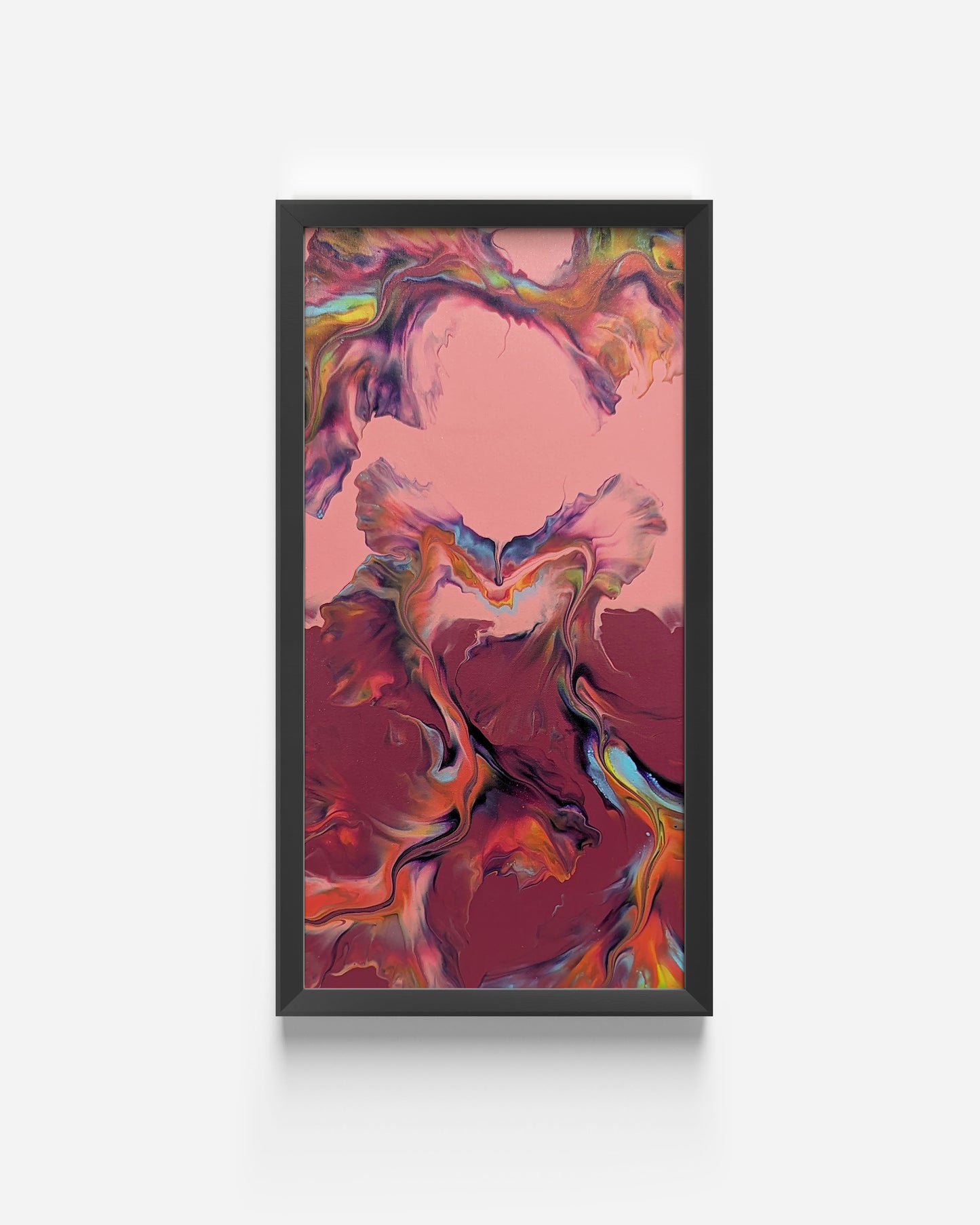 original acrylic fluid artwork named Rosewood Guardian 12x24in