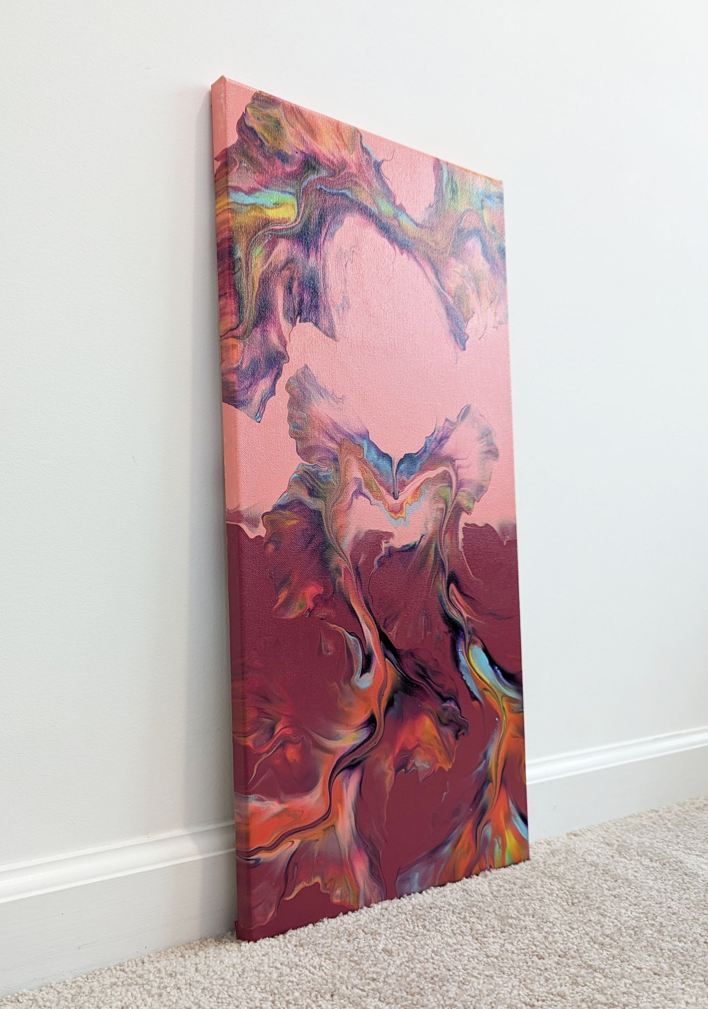 original acrylic fluid artwork named Rosewood Guardian 12x24in