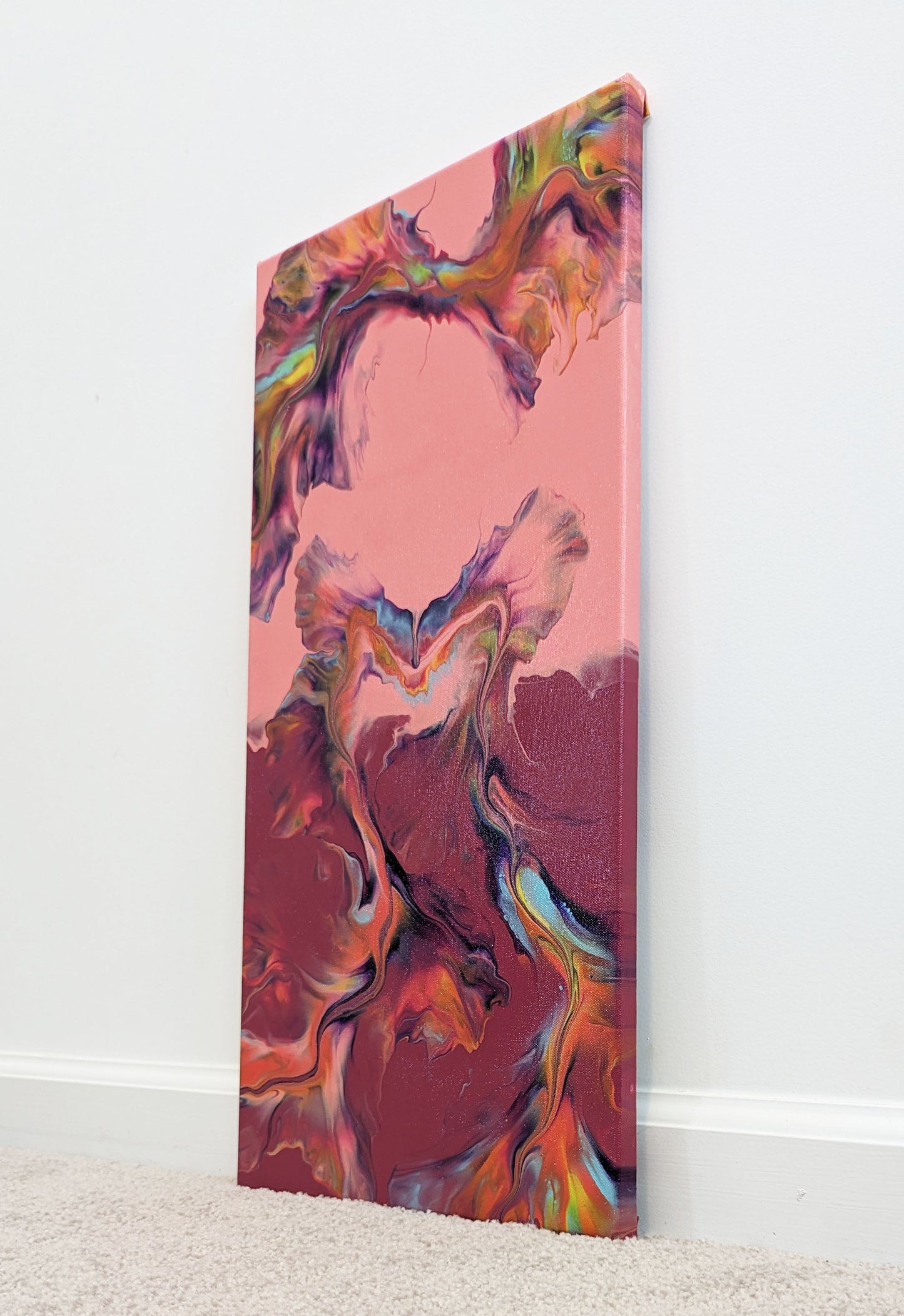 original acrylic fluid artwork named Rosewood Guardian 12x24in
