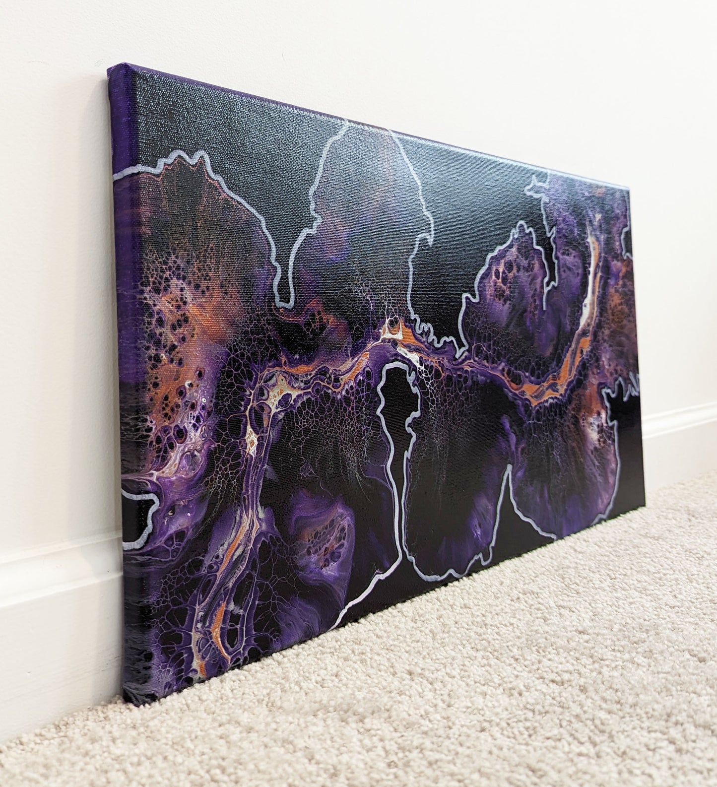 original acrylic fluid artwork named Royal Luck 12x24in