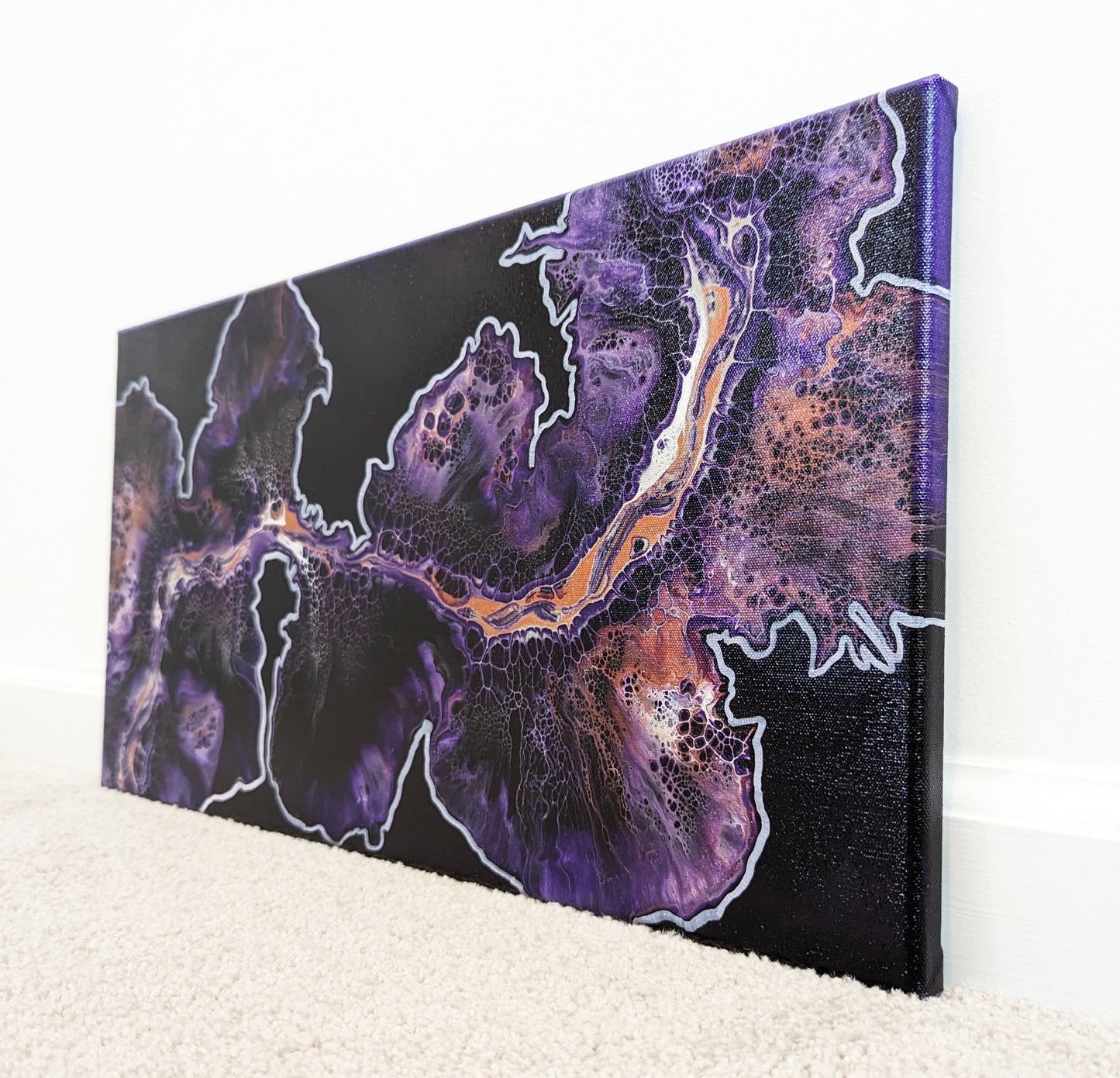 original acrylic fluid artwork named Royal Luck 12x24in