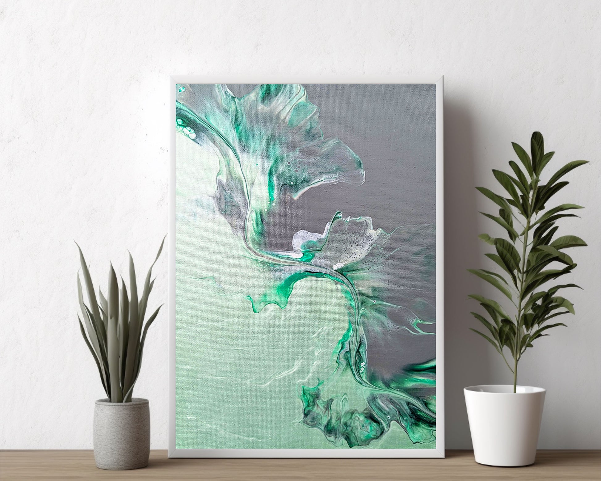 print of original acrylic fluid art piece Sea Glass