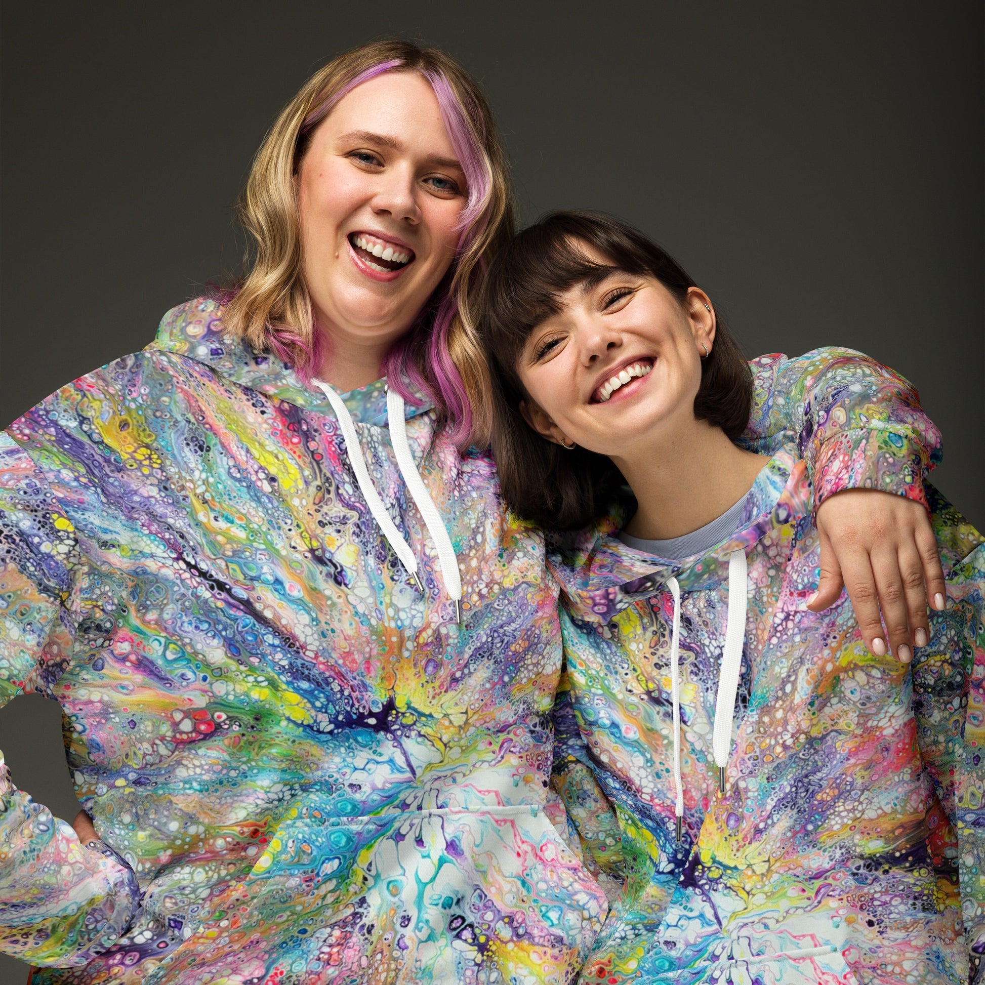 Custom unisex hoodie with acrylic fluid art on it