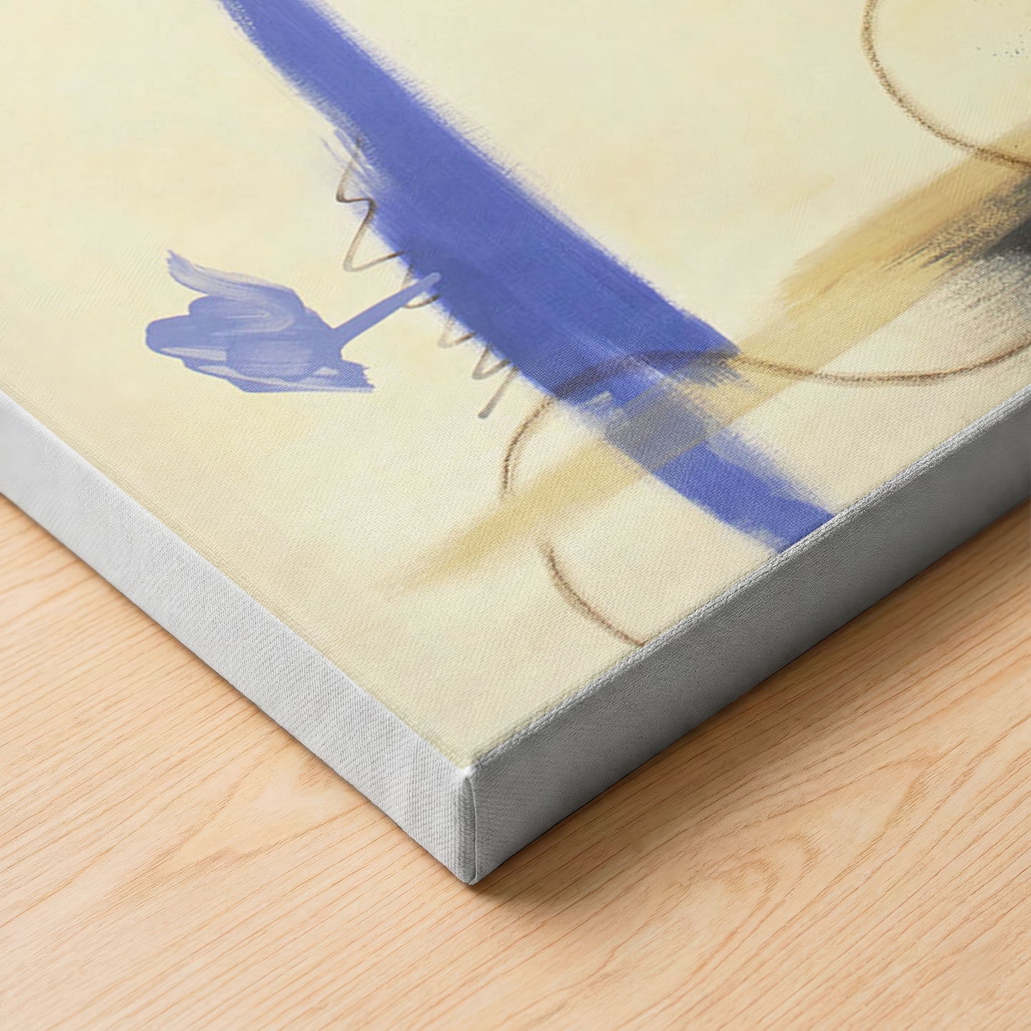 A close up of a canvas print of the painting, showing the texture of the wrapped canvas.