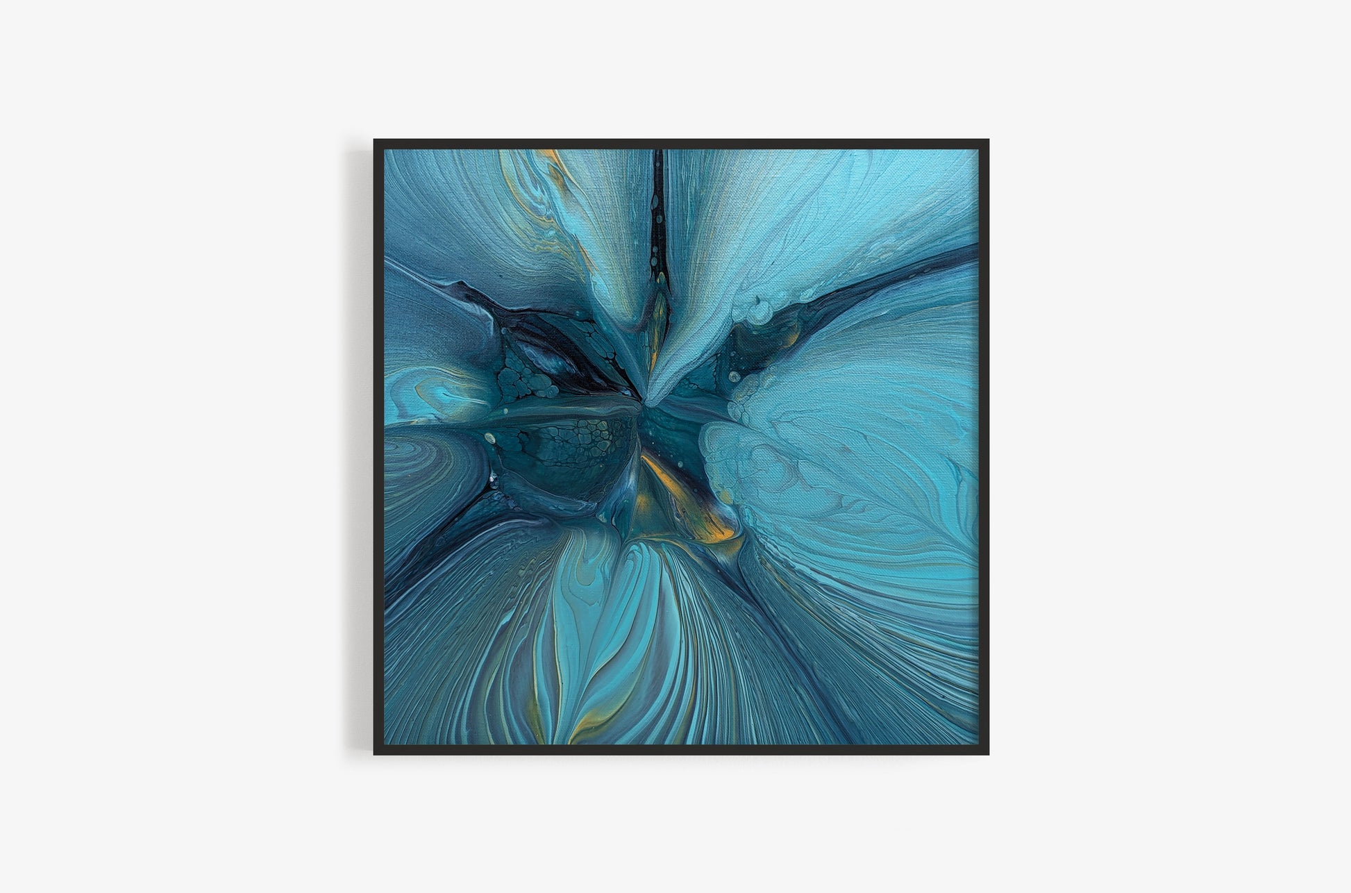 original acrylic fluid artwork named Blue Gem 12x12in