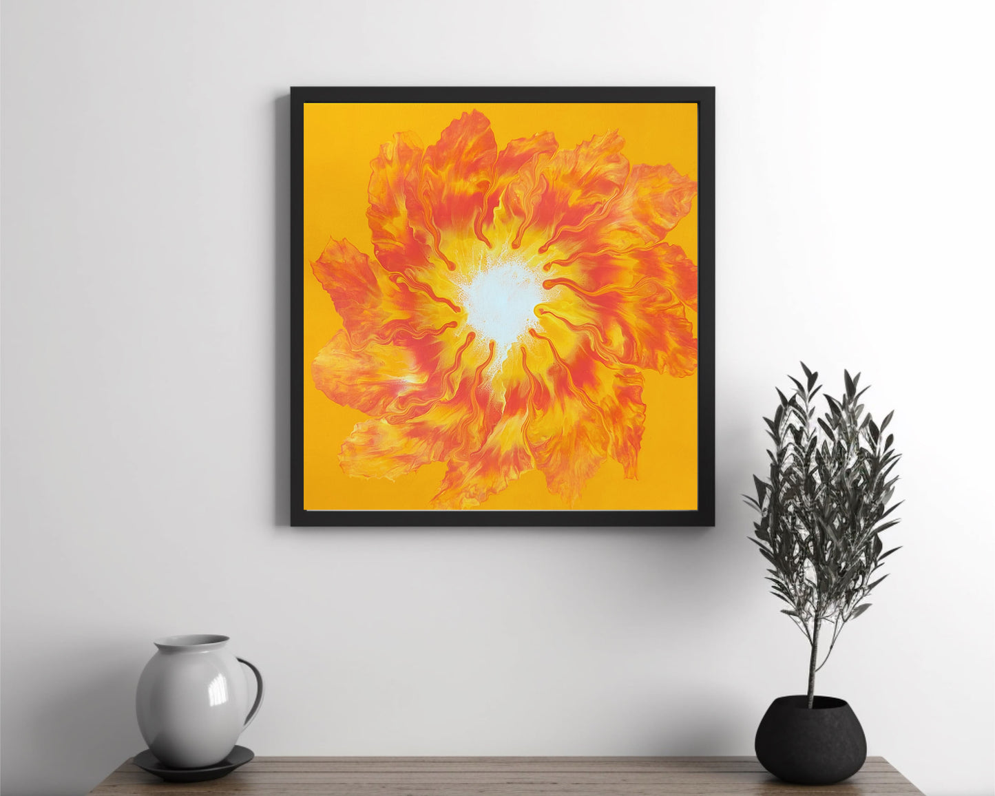 "Fire Gerbera Daisy" - Original Canvas Painting -18x18in