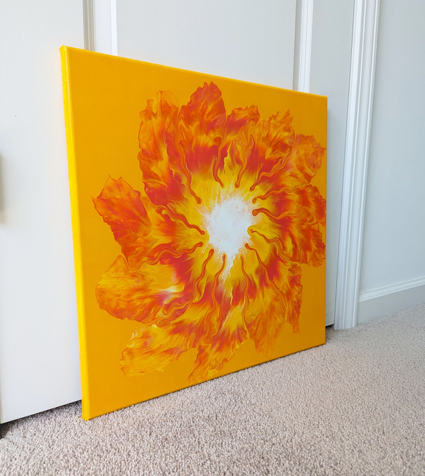 "Fire Gerbera Daisy" - Original Canvas Painting -18x18in