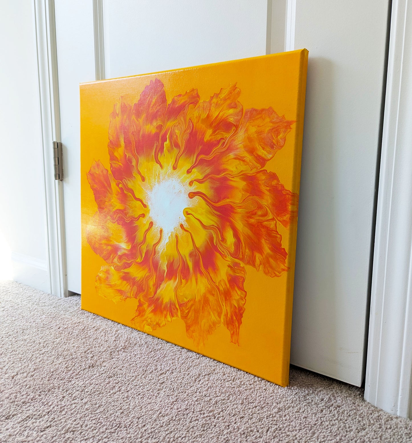 "Fire Gerbera Daisy" - Original Canvas Painting -18x18in