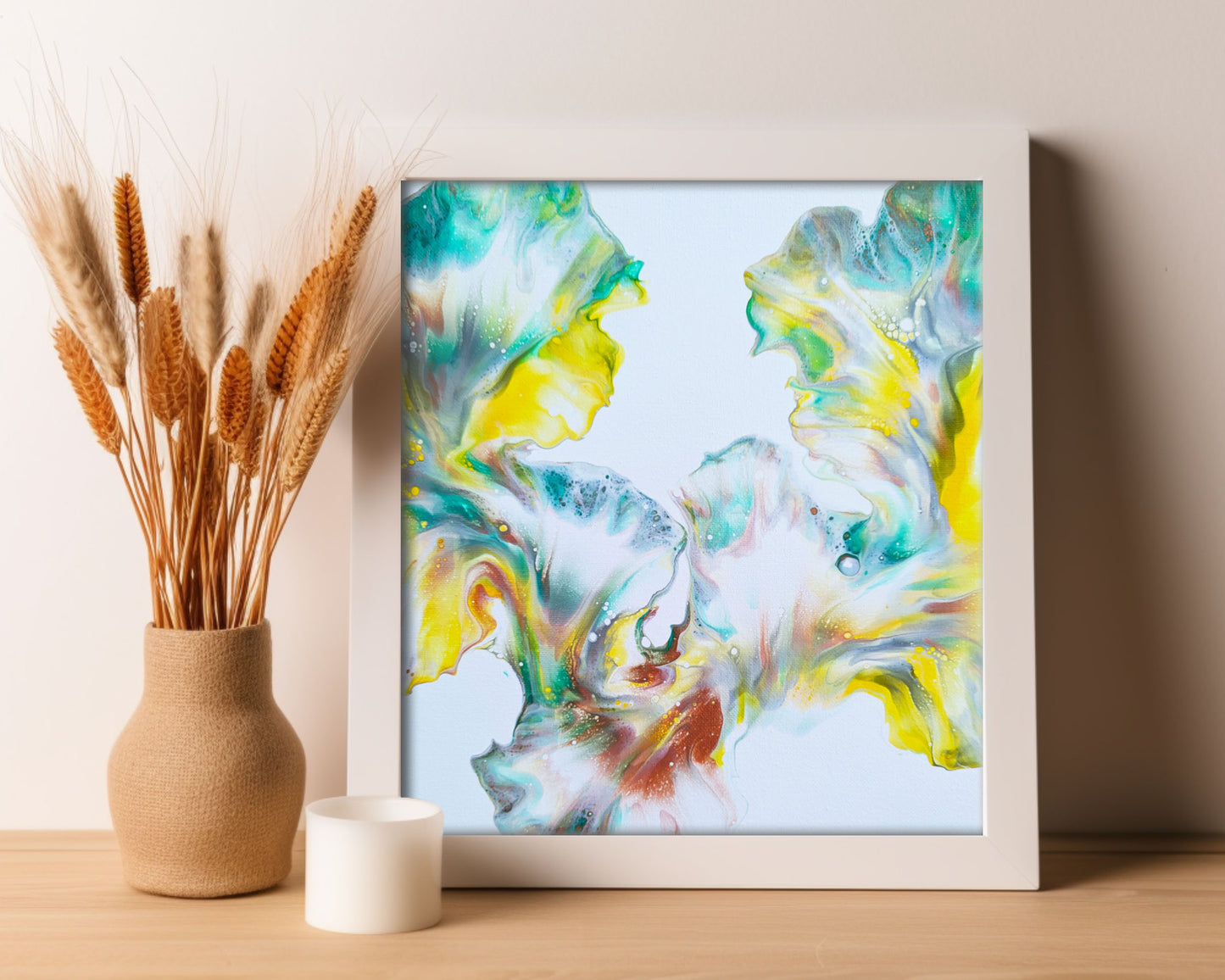 print of original acrylic fluid art piece First Daffodils of Spring