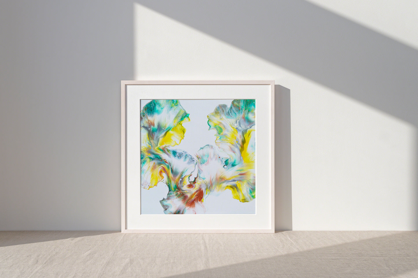 print of original acrylic fluid art piece First Daffodils of Spring