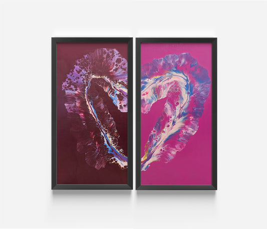original acrylic fluid artwork named Heart 1 12x24in