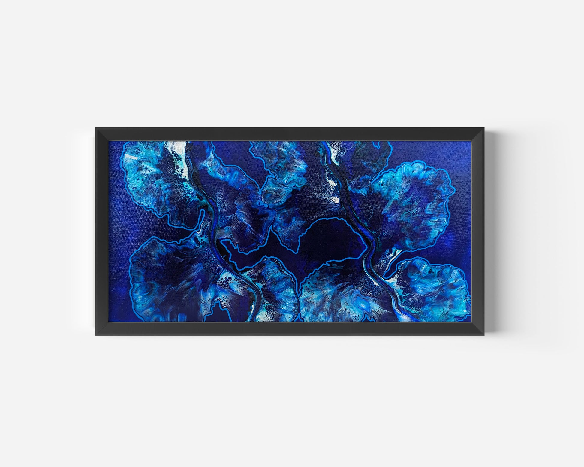 original acrylic fluid artwork named In The Deep Blue 12x24in