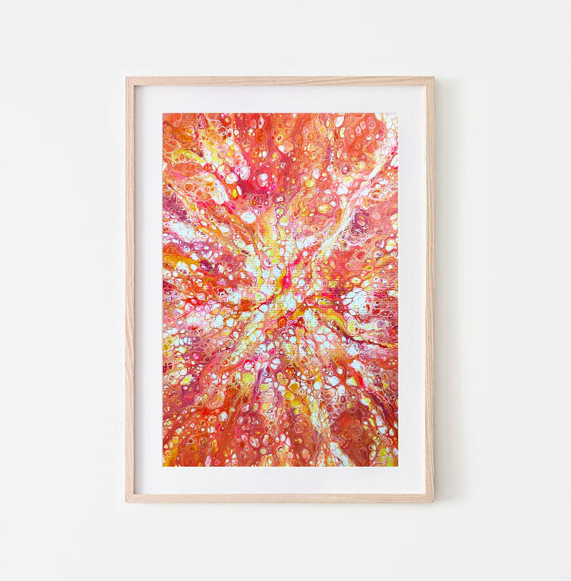 print of original acrylic fluid art piece Phoenix Aflame