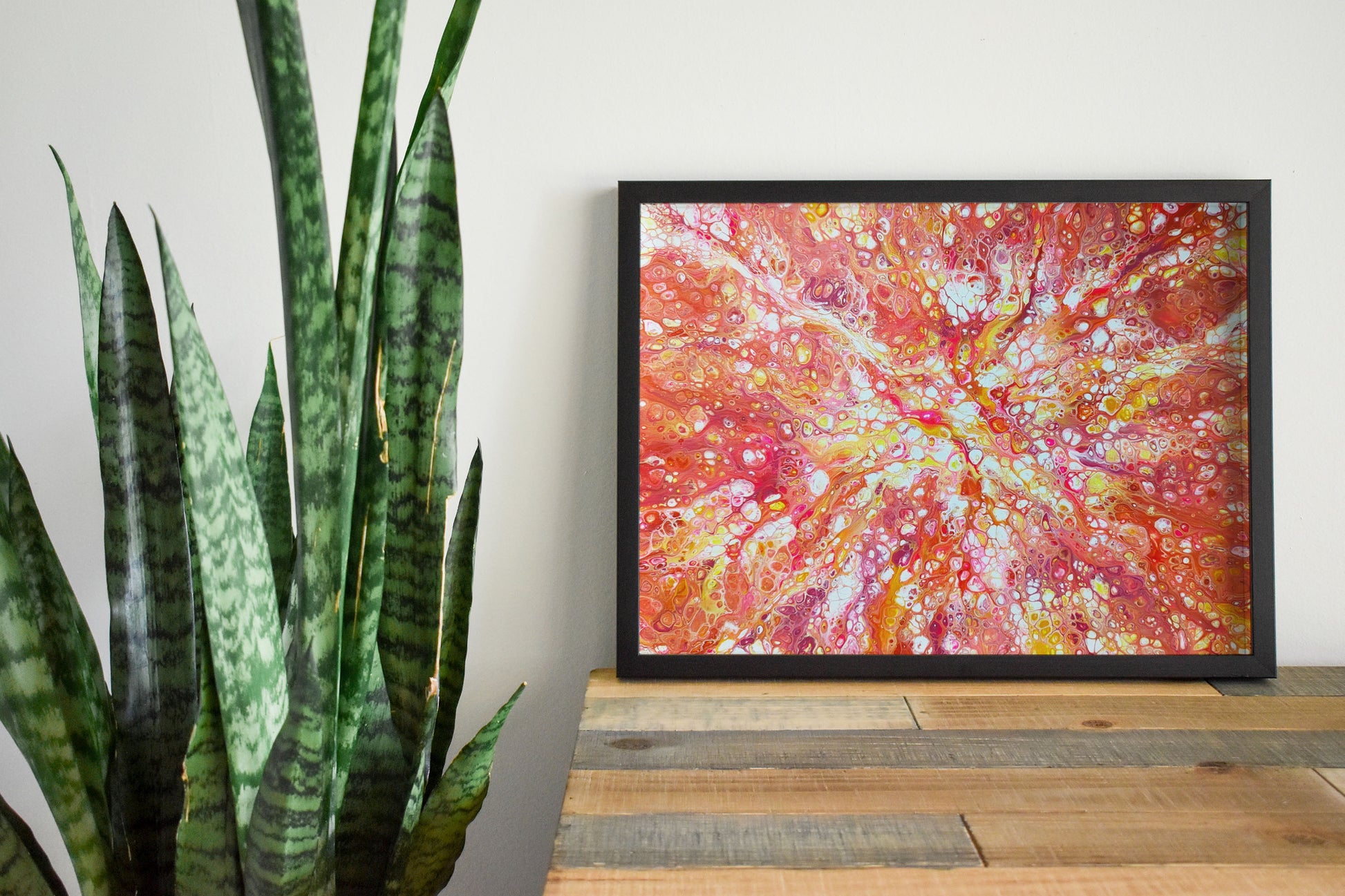 print of original acrylic fluid art piece Phoenix Aflame