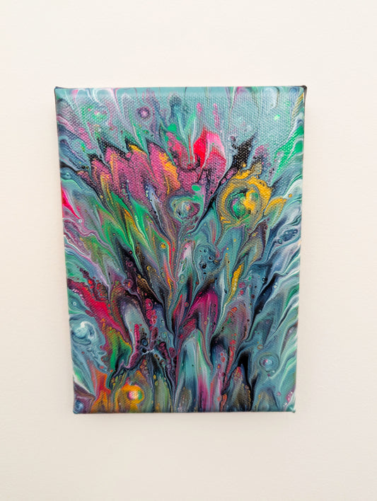 original acrylic fluid artwork named Playful 5x7in
