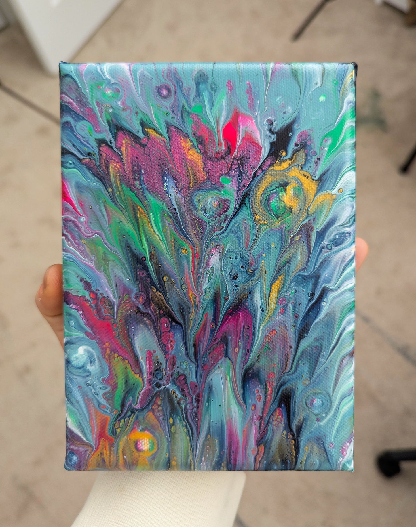 original acrylic fluid artwork named Playful 5x7in