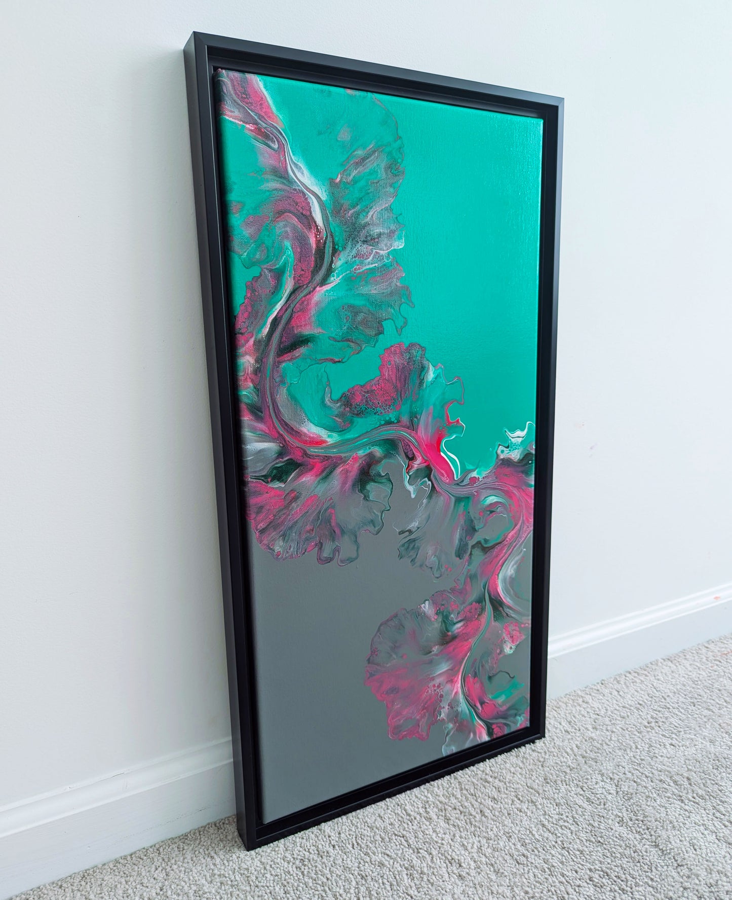 original acrylic fluid artwork named Slow Ascent 12x24in