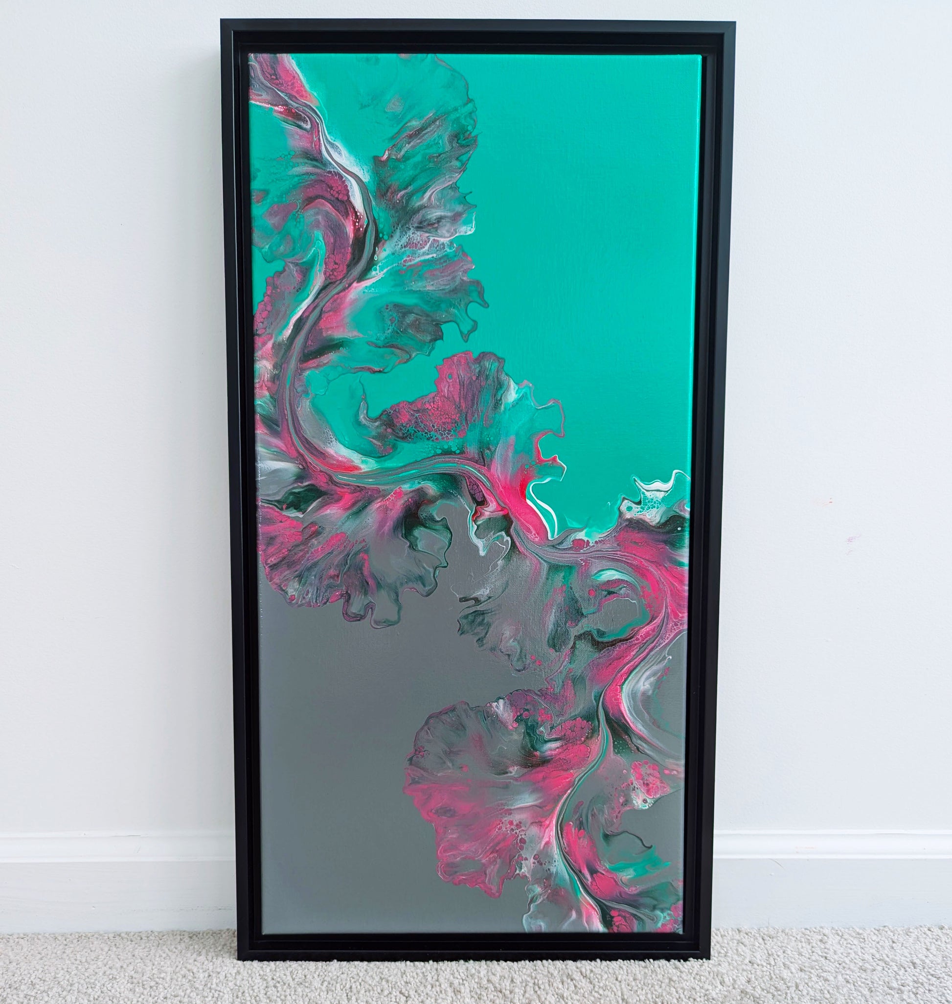 original acrylic fluid artwork named Slow Ascent 12x24in