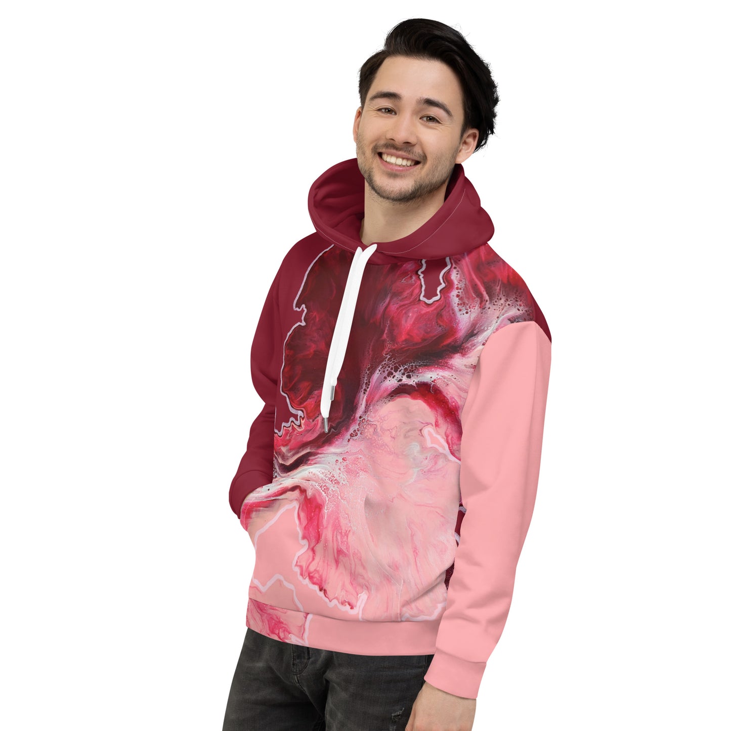 Custom unisex hoodie with acrylic fluid art on it