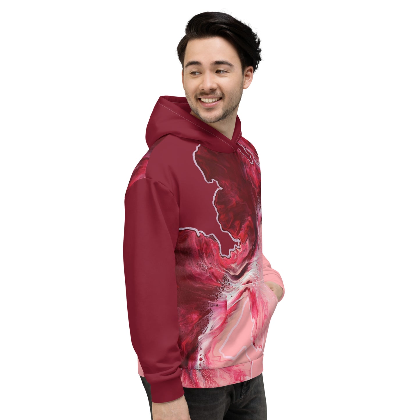 Custom unisex hoodie with acrylic fluid art on it