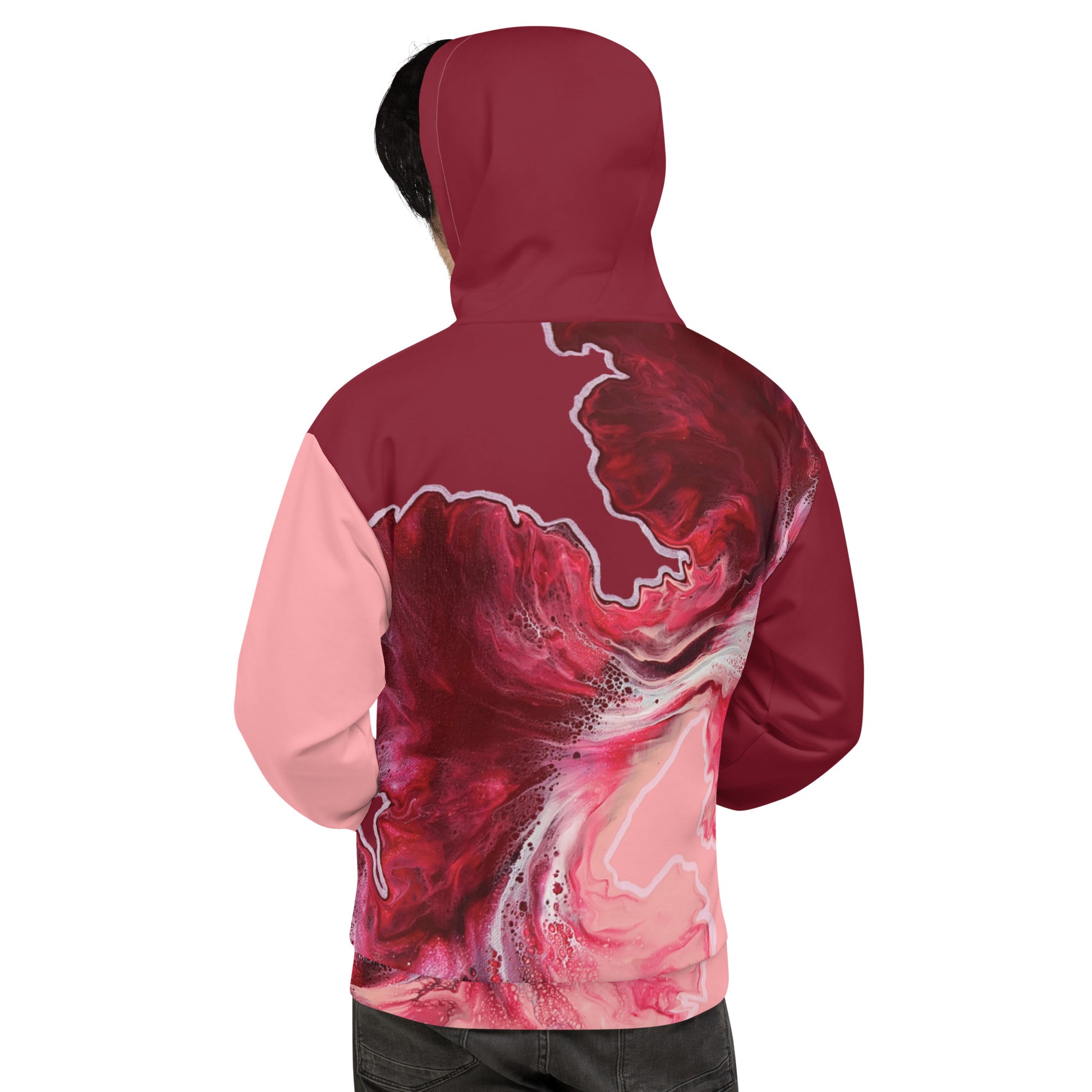 Custom unisex hoodie with acrylic fluid art on it