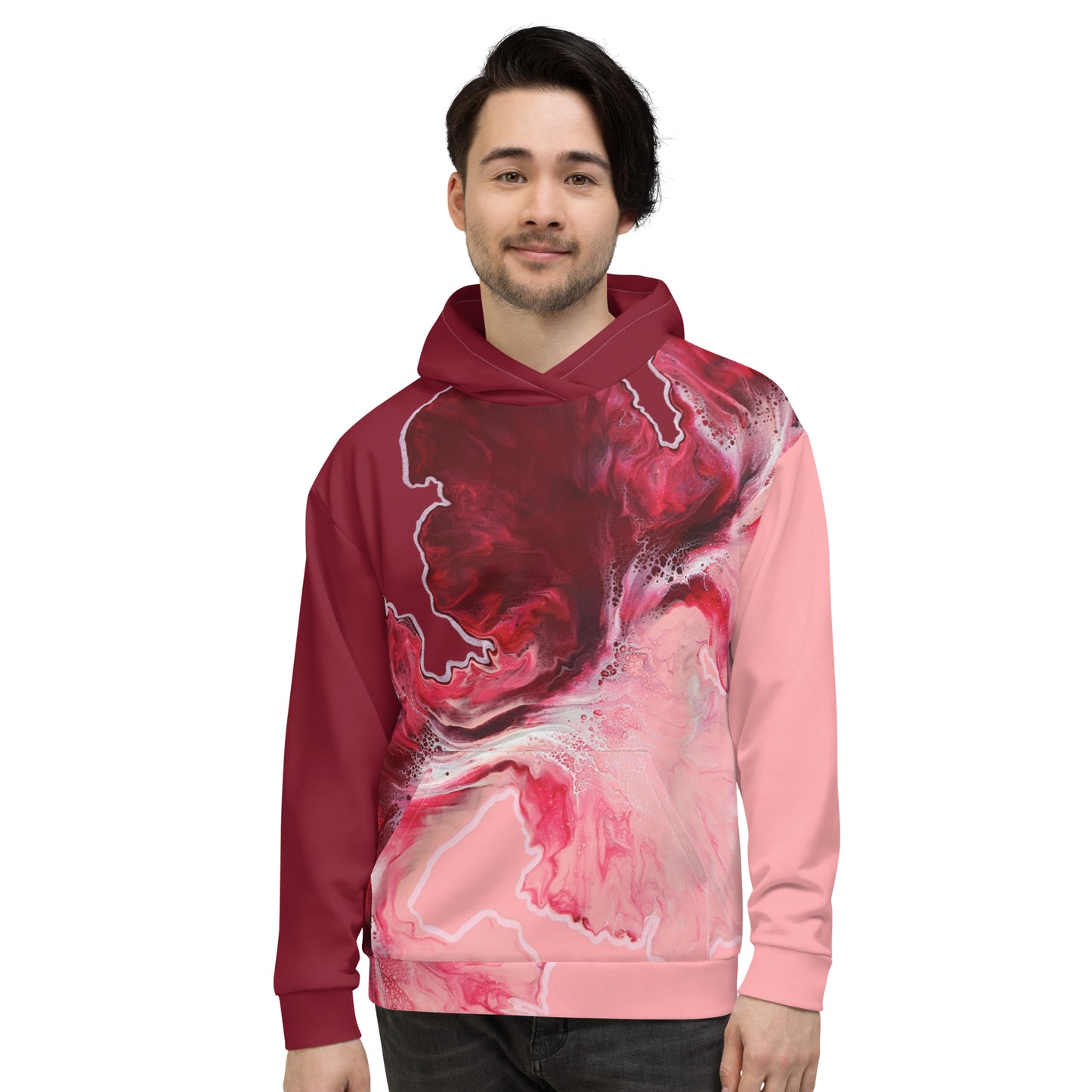 Custom unisex hoodie with acrylic fluid art on it