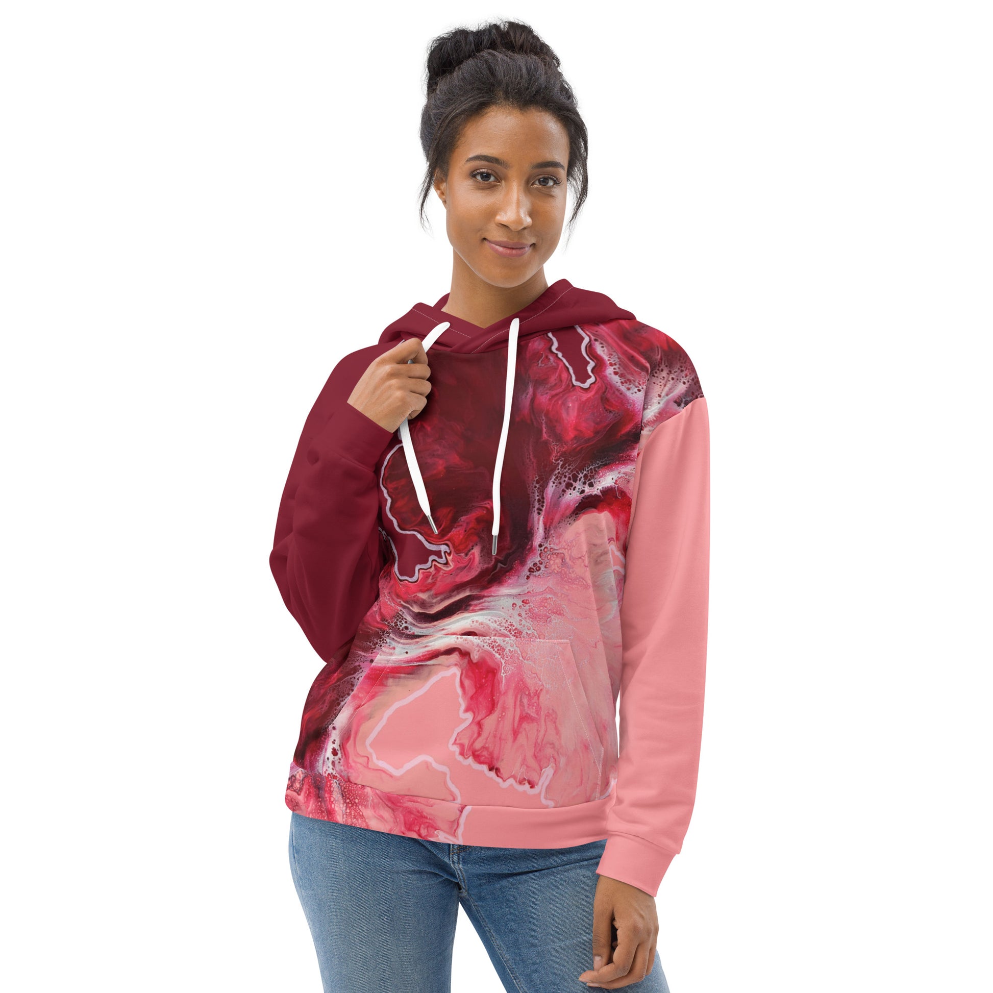 Custom unisex hoodie with acrylic fluid art on it