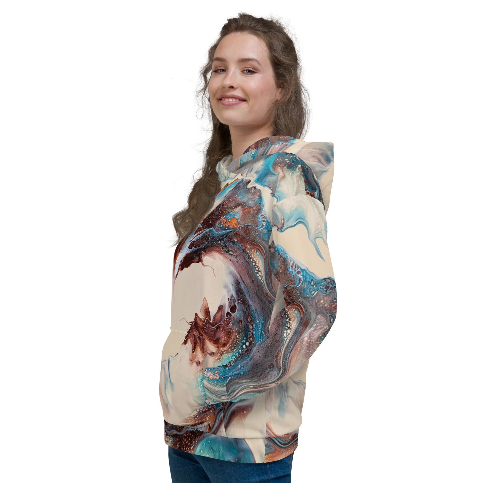 Custom unisex hoodie with acrylic fluid art on it