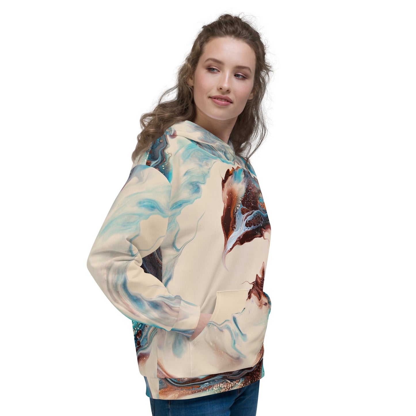 Custom unisex hoodie with acrylic fluid art on it