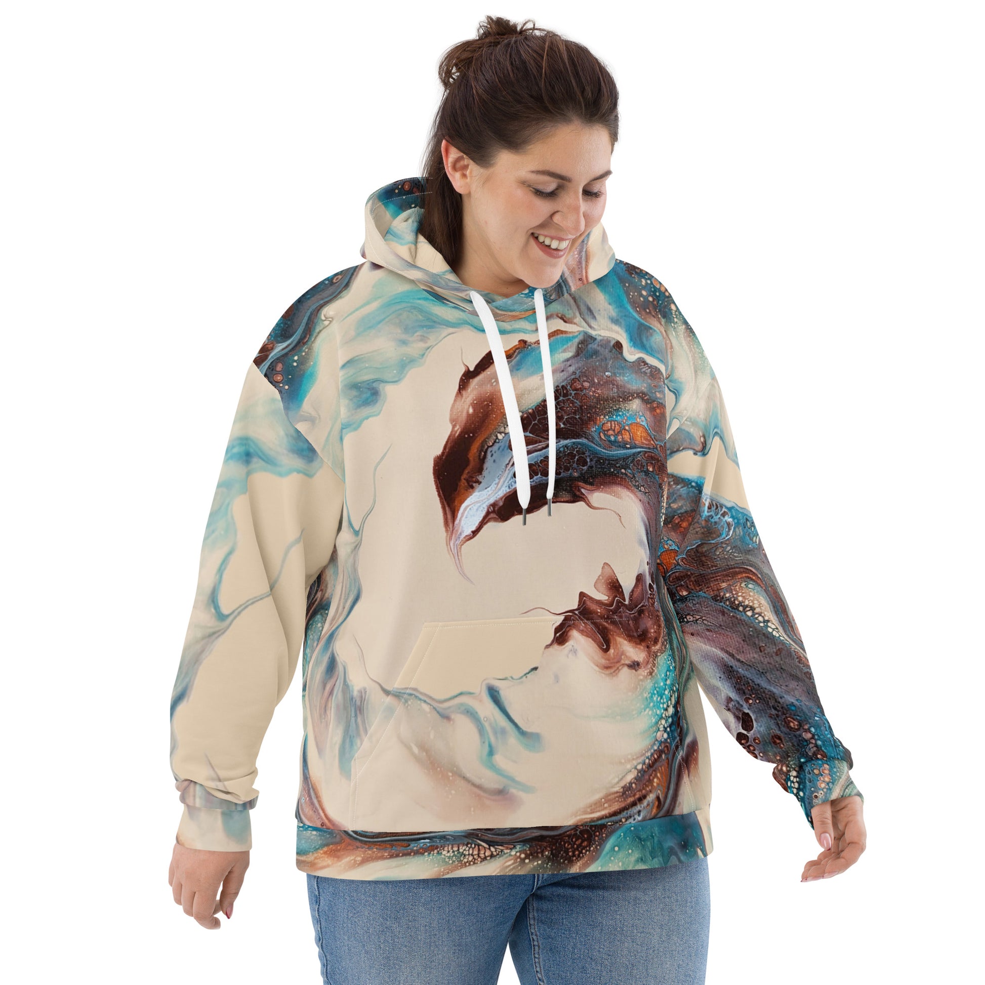 Custom unisex hoodie with acrylic fluid art on it