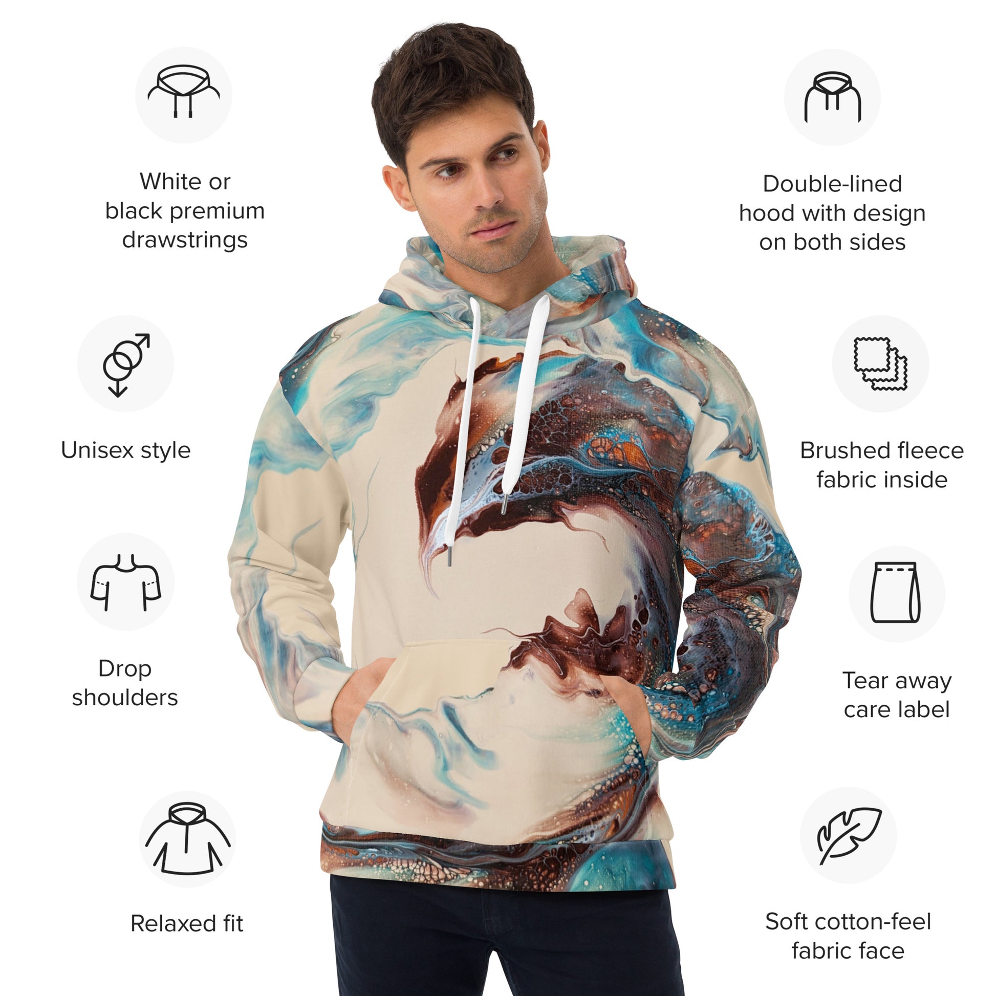 Custom unisex hoodie with acrylic fluid art on it