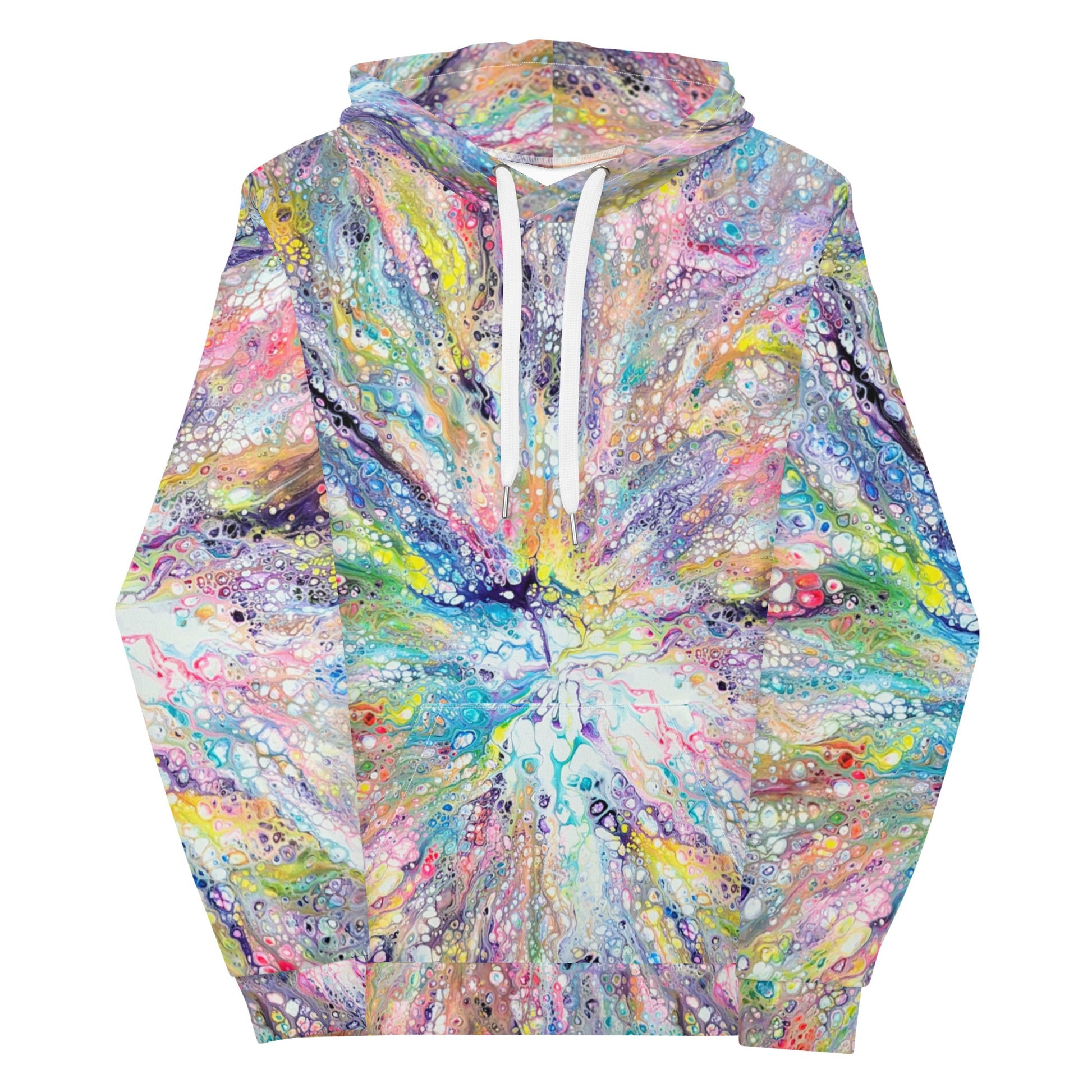 Custom unisex hoodie with acrylic fluid art on it